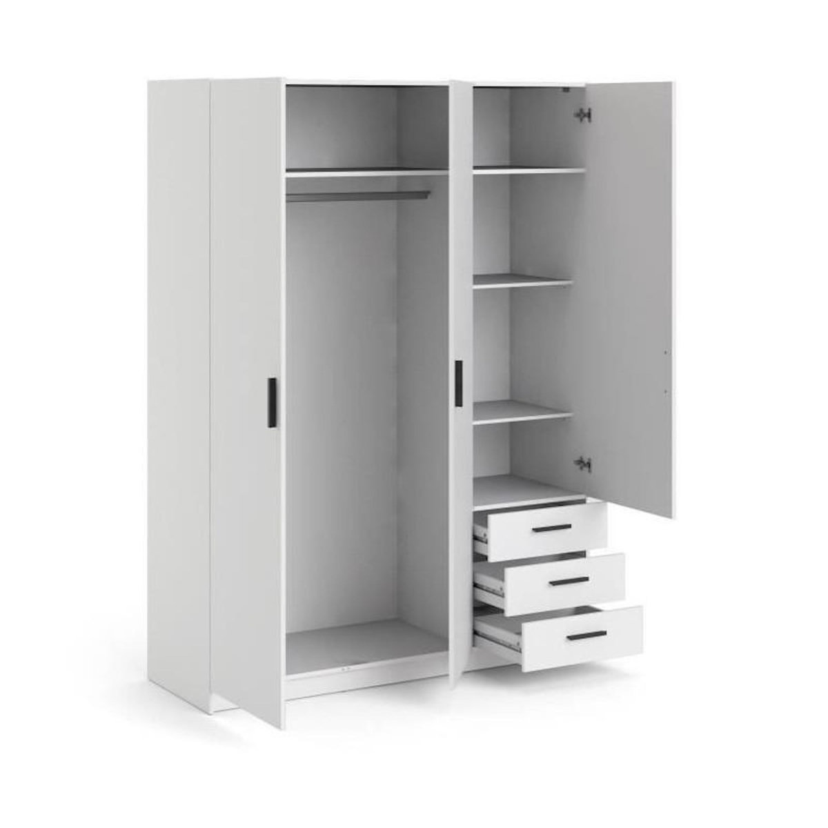 TVILUM Armoire VEGA - Décor Blanc mat - 3 portes + 3 tiroirs - L 147 x P 49,6 x H 200,4 cm - TVILUM