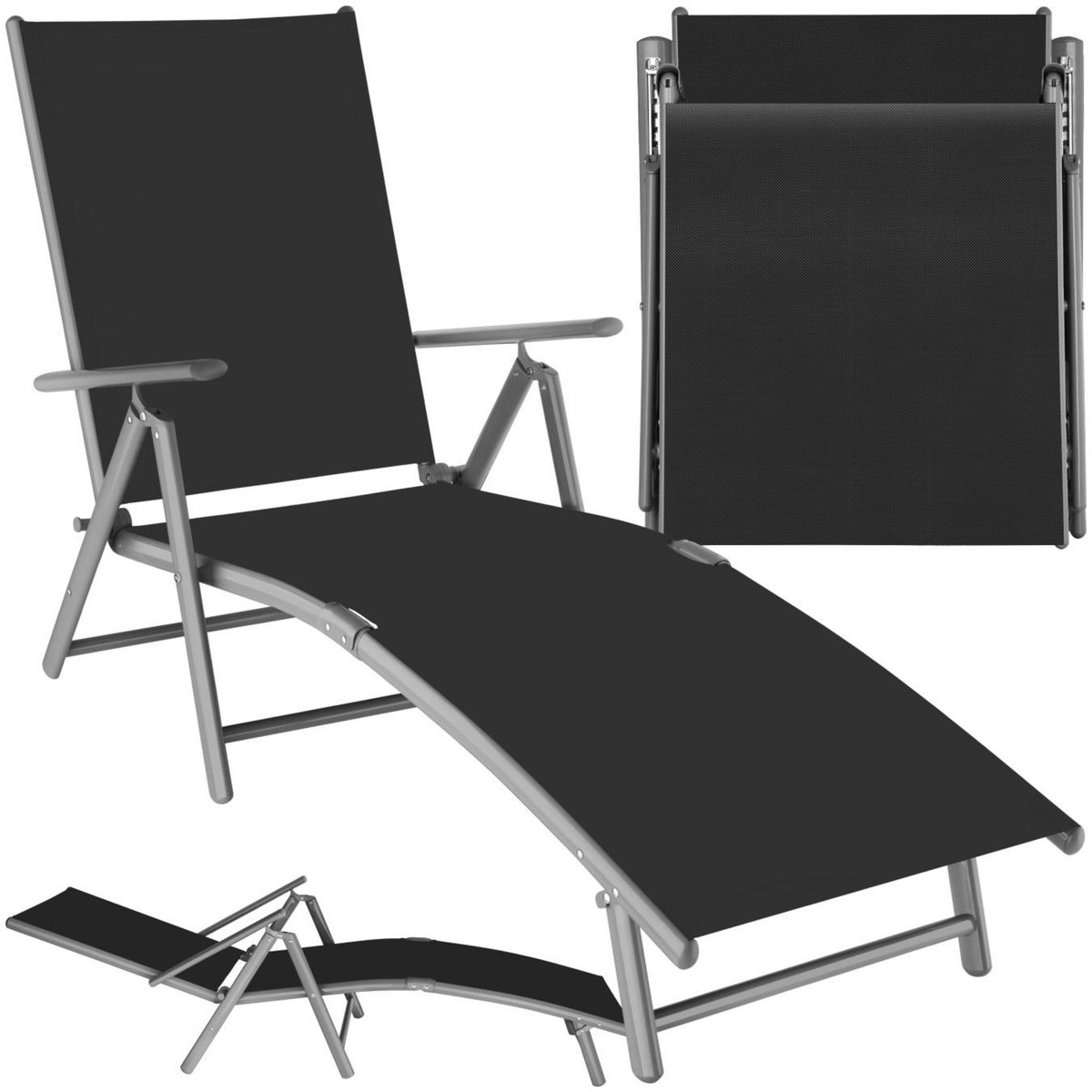 tectake Transat en acier pliable gris foncé