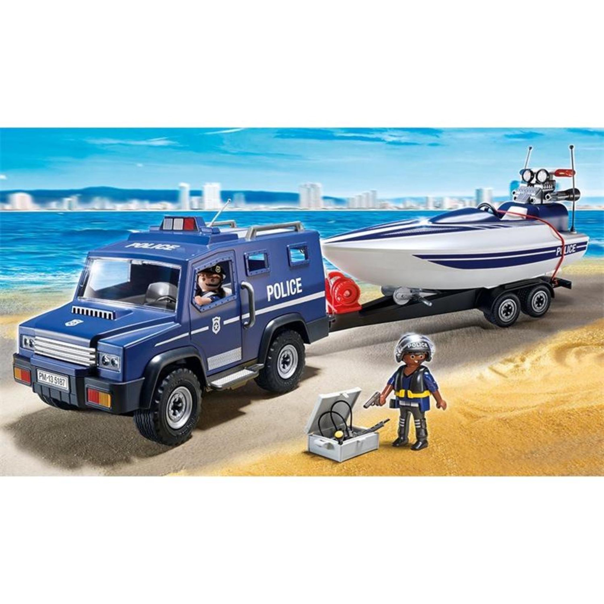 Voir la diapositive 2 : PLAYMOBIL Fourgon et vedette de police - Avec moteur submersible