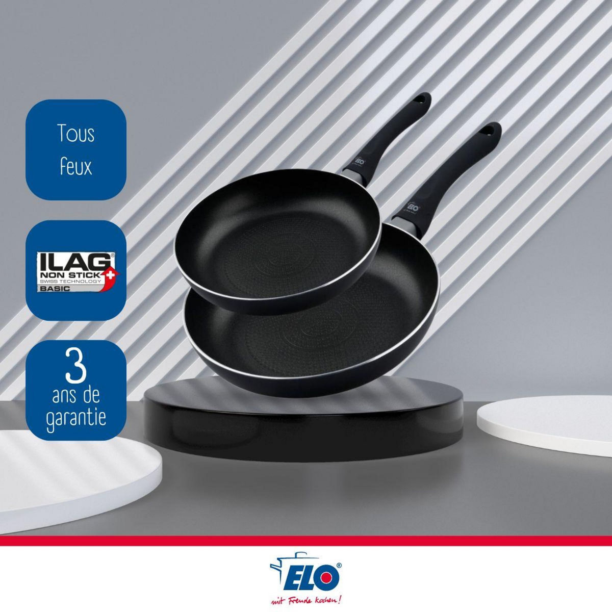 ELO Lot de 2 poêles de cuisine 20 cm et 24 cm fond en nid d'abeille Elo Smart life