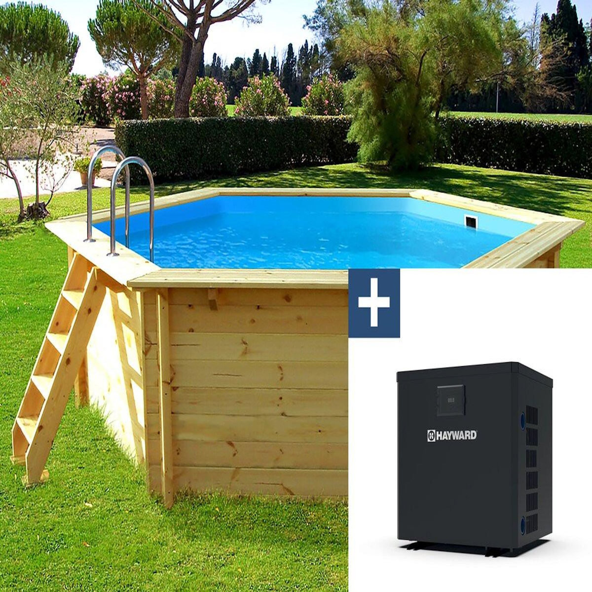 Habitat et Jardin Piscine bois   Hawai   - 4.10 x 1.18 m + Pompe à chaleur  3.5 kw/h