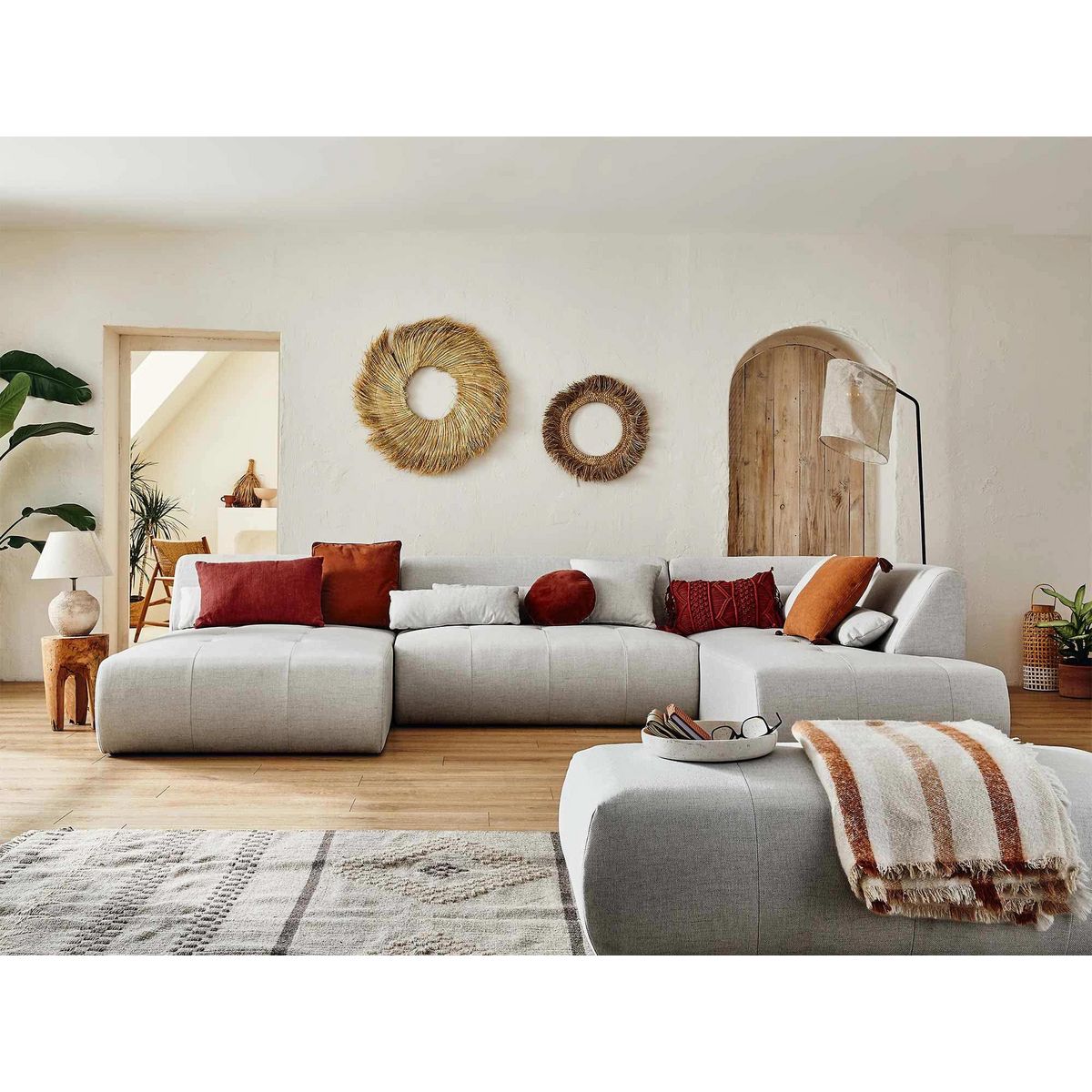 LISA DESIGN Onyx - canapé panoramique d'angle droit 7 places - en tissu