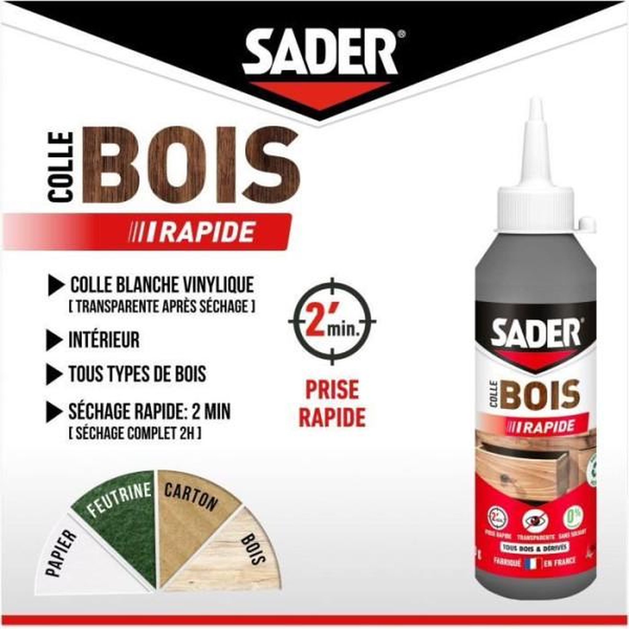 Voir la diapositive 3 : Sader Colle bois - SADER - Prise rapide 2 min - Tous bois - Intérieur - Transparente apres séchage - Biberon 100 g