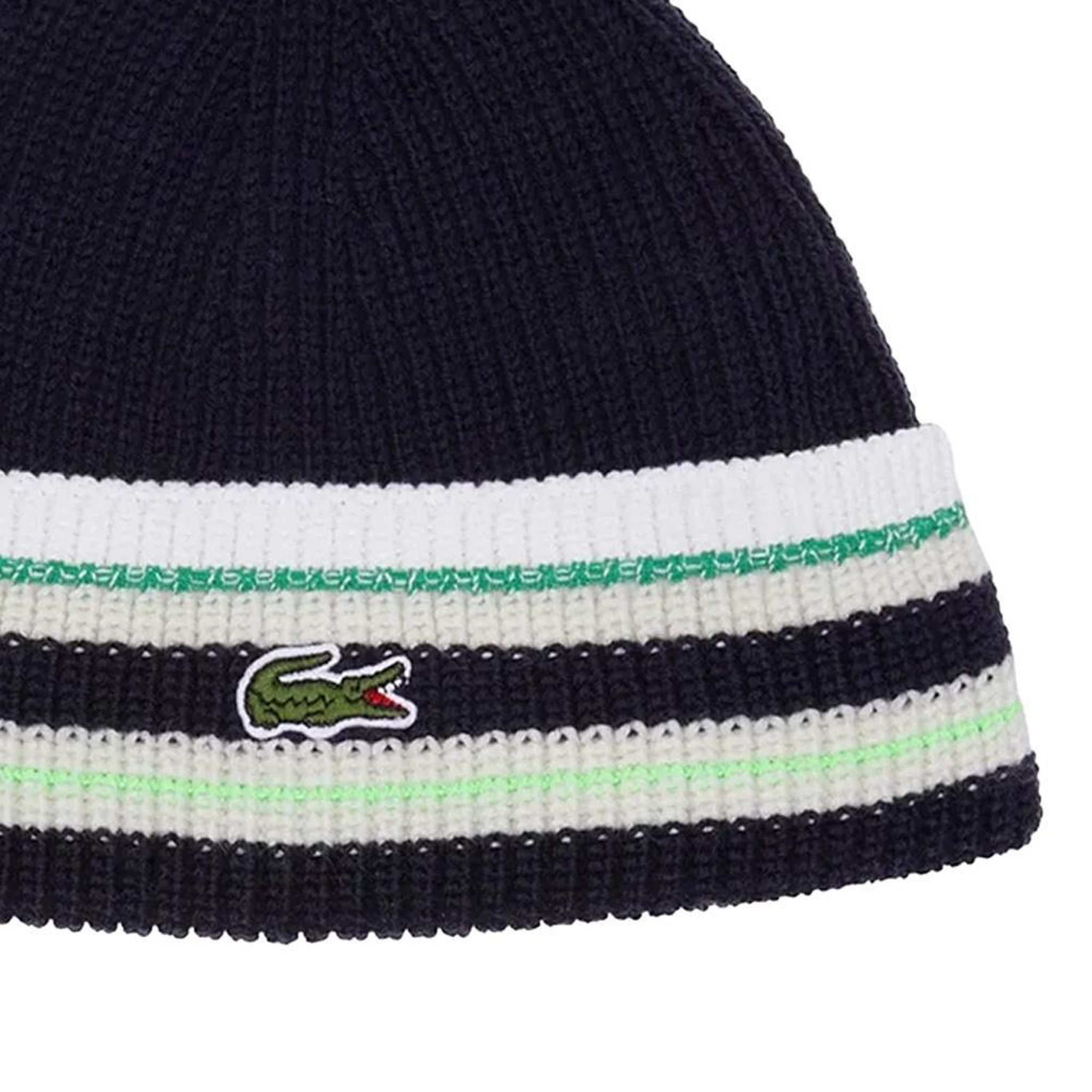 Voir la diapositive 2 : Lacoste Bonnet Marine/Blanc/Vert Homme Lacoste flour