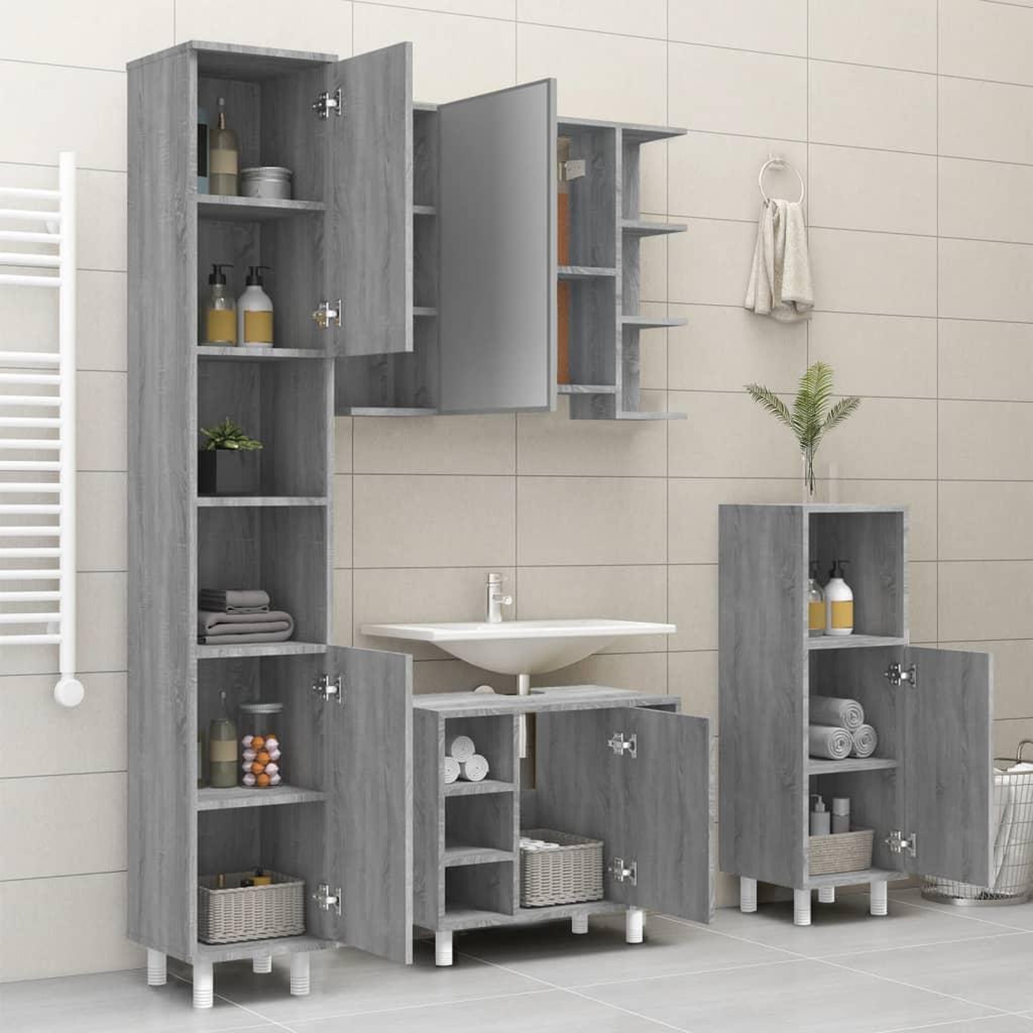 Voir la diapositive 4 : VIDAXL Armoire de bain Sonoma gris 30x30x179 cm Bois d'ingenierie