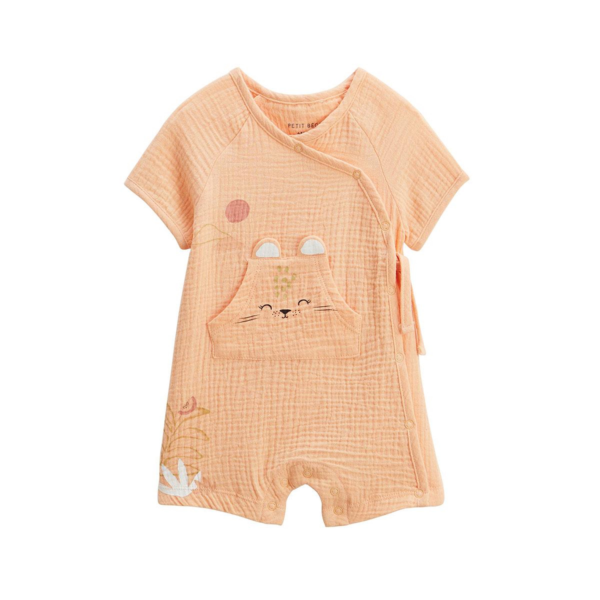 Voir la diapositive 5 : Petit Béguin Barboteuse bébé + headband en gaze de coton sierra
