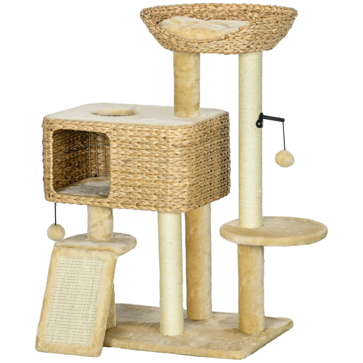 PAWHUT Arbre à chat style cosy chic griffoirs sisal naturel équipement multiple peluche jacinthe d'eau beige