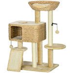 PAWHUT Arbre à chat style cosy chic griffoirs sisal naturel équipement multiple peluche jacinthe d'eau beige