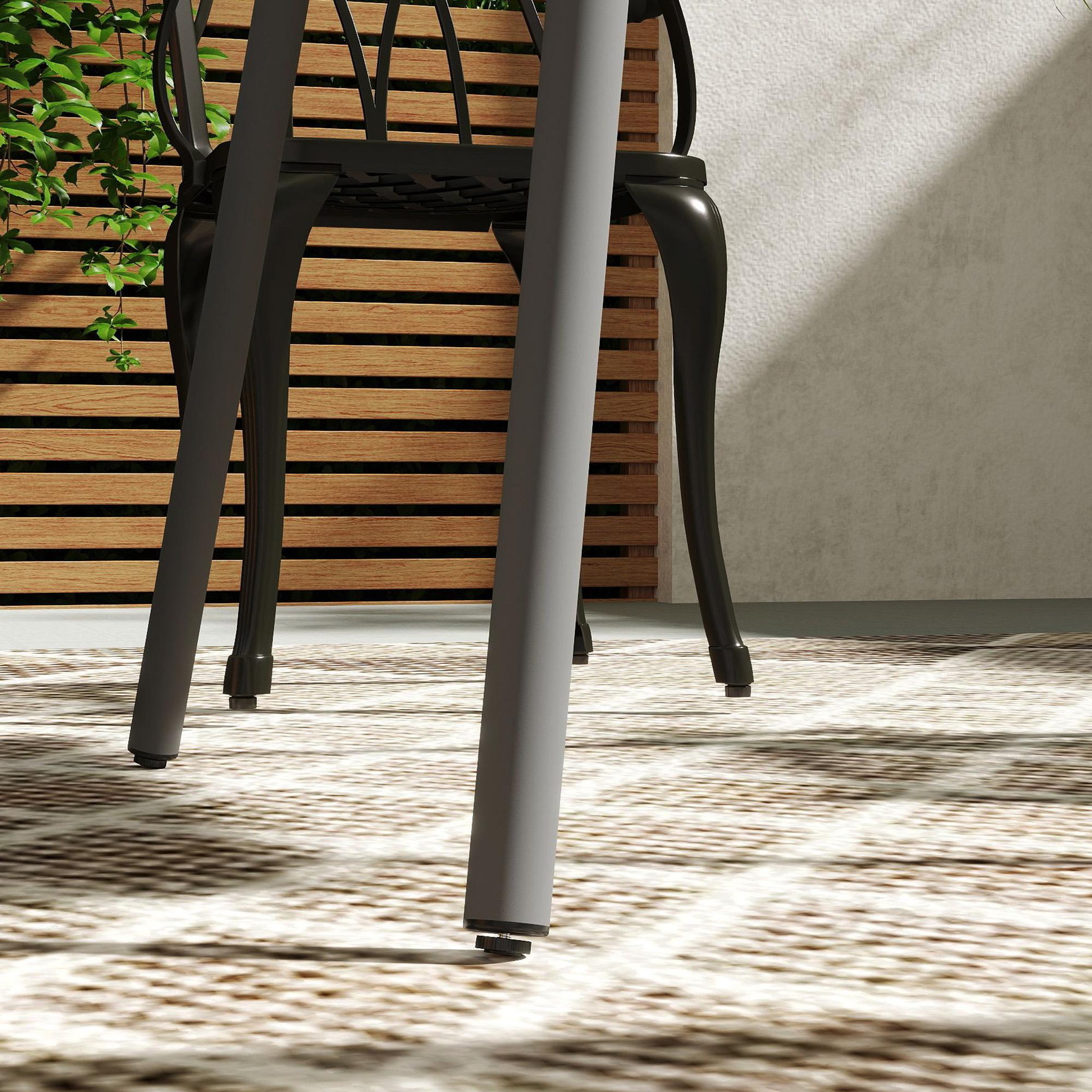 Voir la diapositive 5 : OUTSUNNY Table à manger de jardin 4 personnes dim. 80 x 80 x 74 cm plateau à lattes acier époxy gris