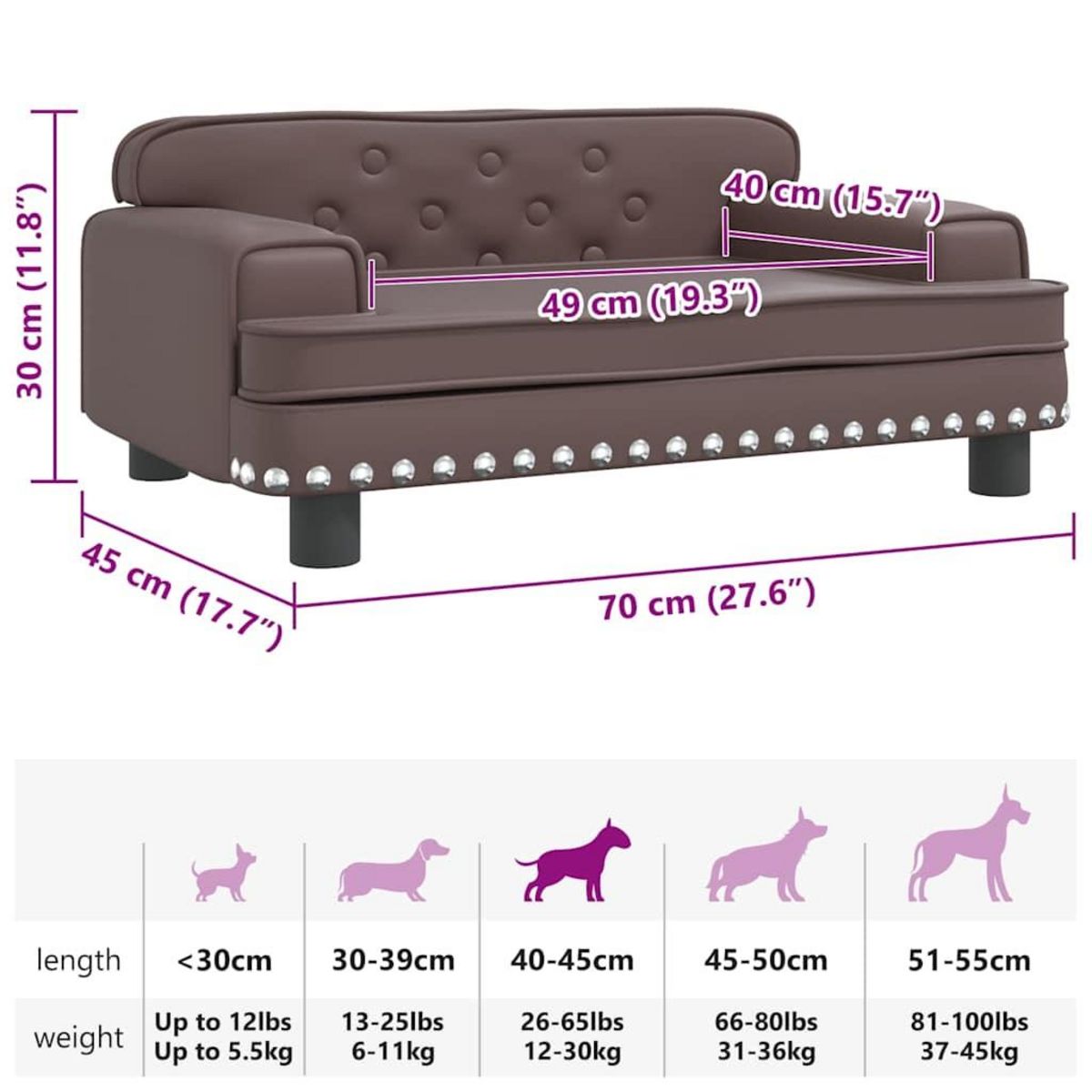 VIDAXL Lit pour chien marron 70x45x30 cm similicuir