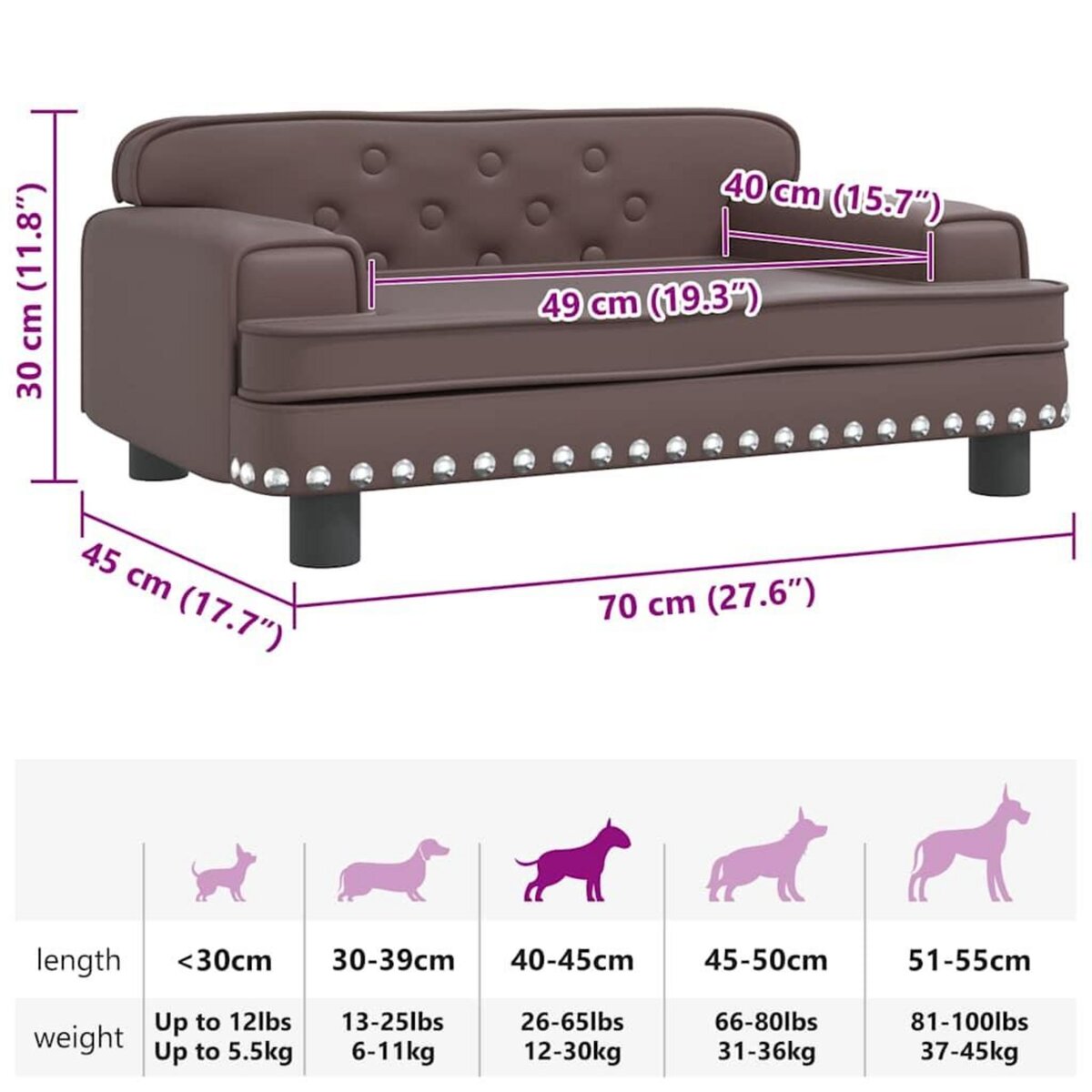 VIDAXL Lit pour chien marron 70x45x30 cm similicuir