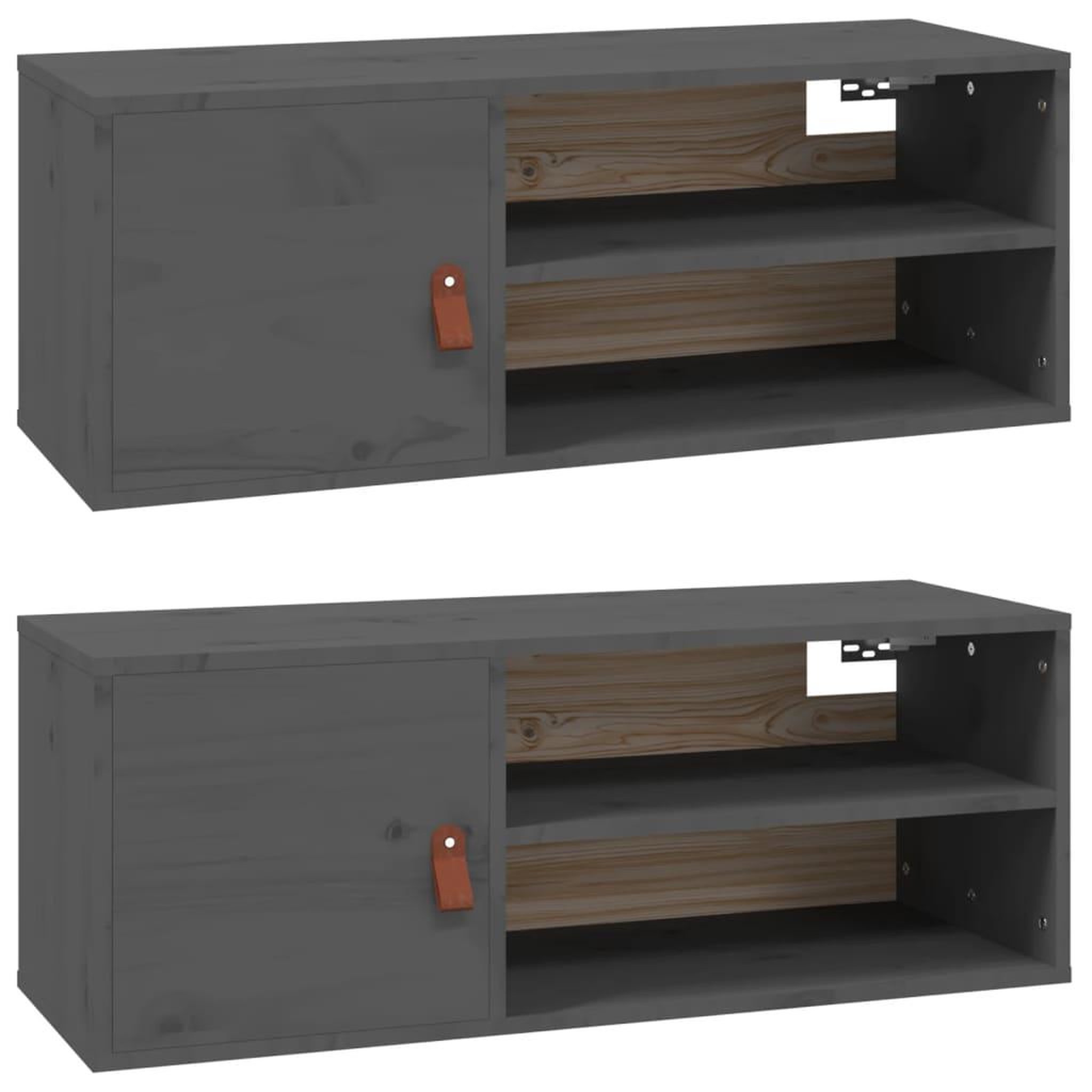 Voir la diapositive 2 : VIDAXL Armoires murales 2 pcs Gris 80x30x30 cm Bois de pin massif