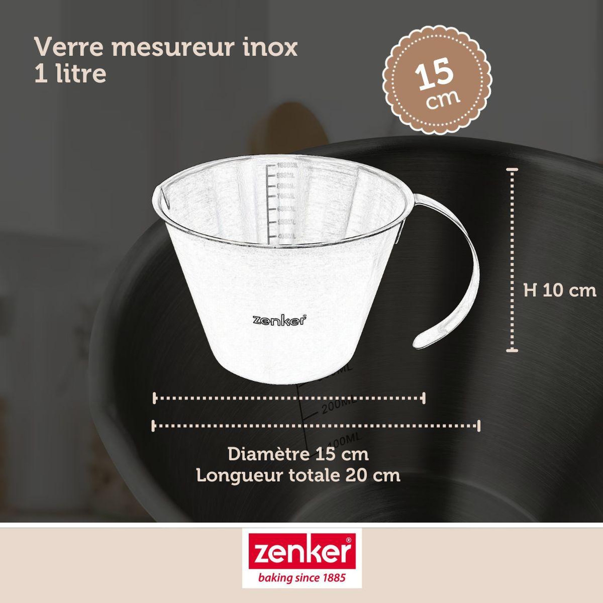Voir la diapositive 3 : ZENKER Verre doseur 1 litre Zenker Smart Pastry