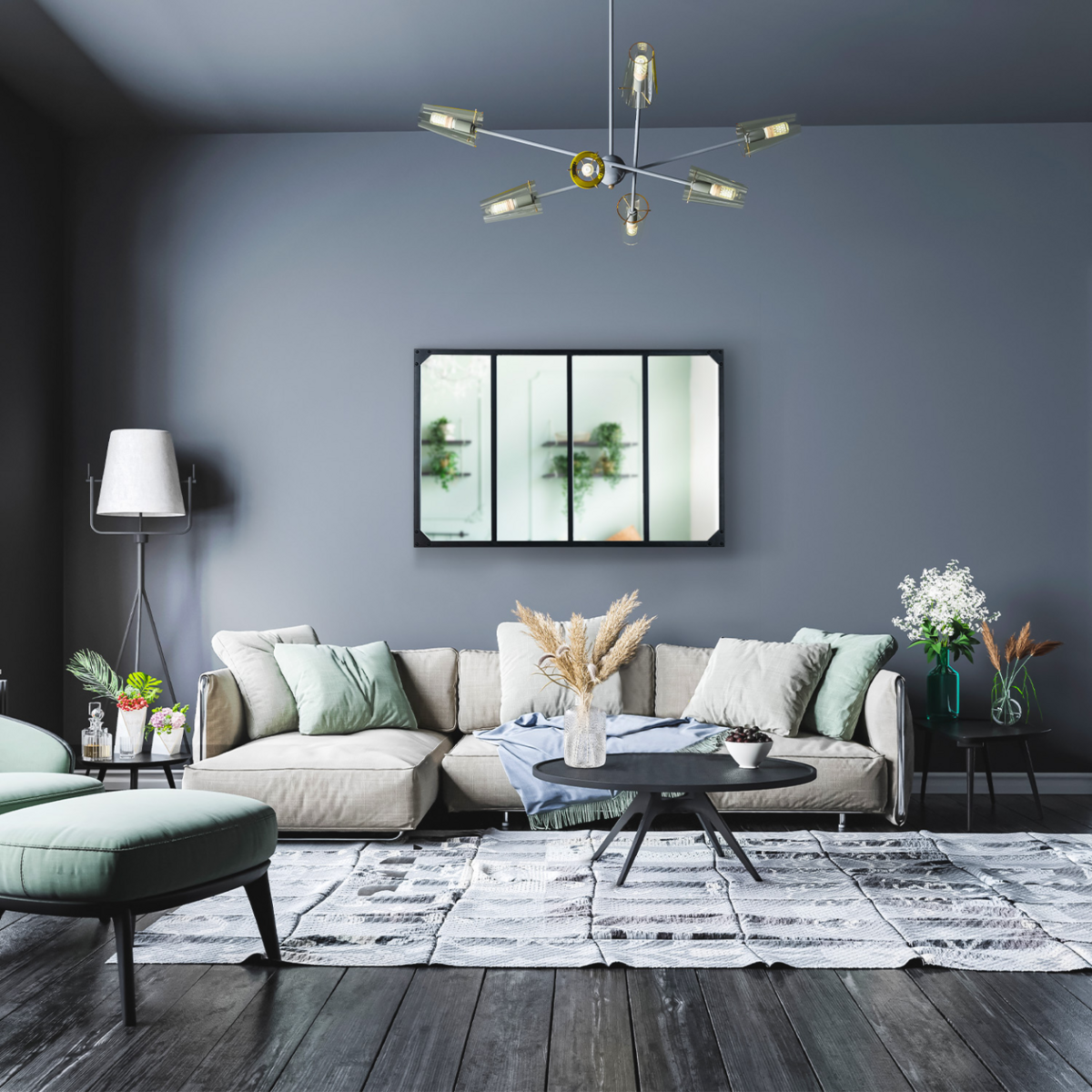 ID MARKET Miroir verrière 4 bandes design industriel 110x70 cm