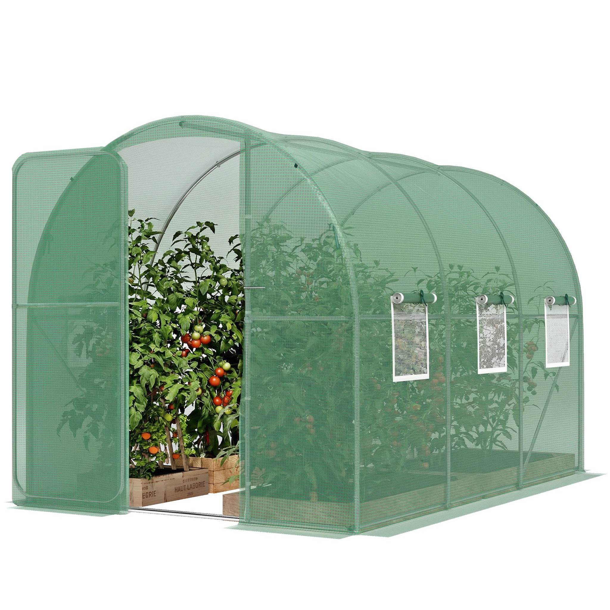 Voir la diapositive 5 : OUTSUNNY Serre tunnel de jardin 6m² porte et 8 fenêtres bâche PE 140 g/m² vert
