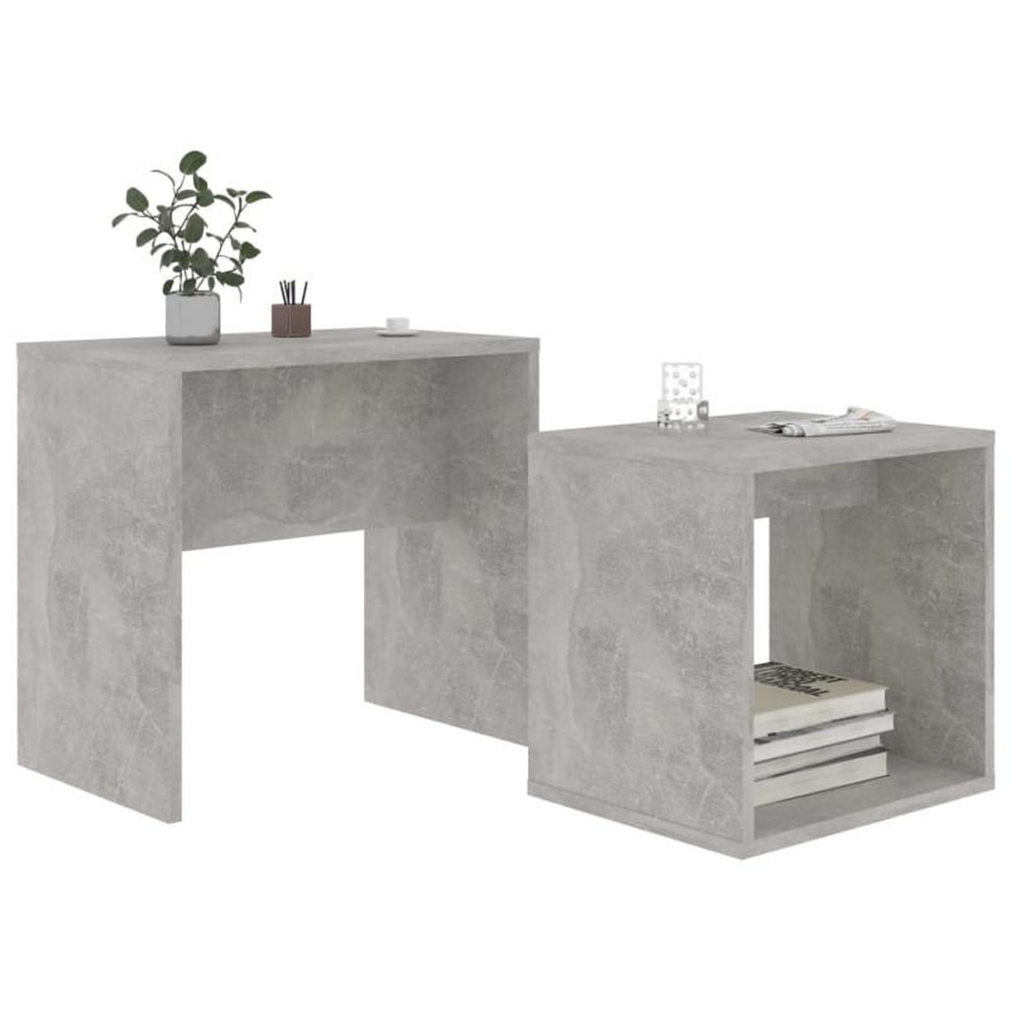 Voir la diapositive 3 : VIDAXL Ensemble de table basse Gris béton 48x30x45 cm Bois ingénierie