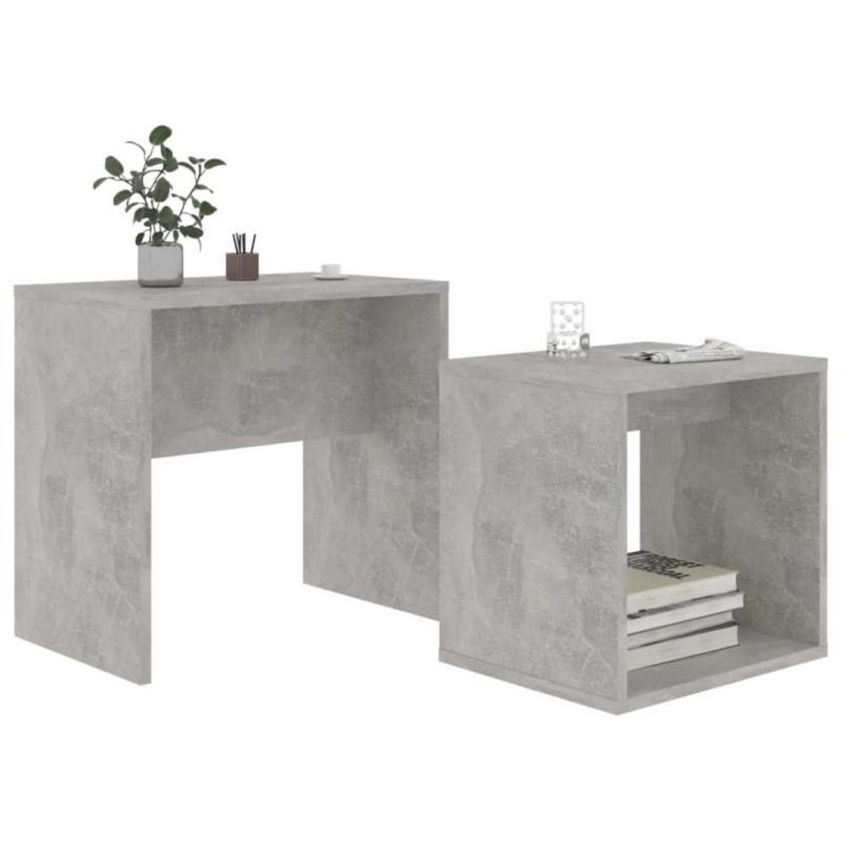 VIDAXL Ensemble de table basse Gris béton 48x30x45 cm Bois ingénierie