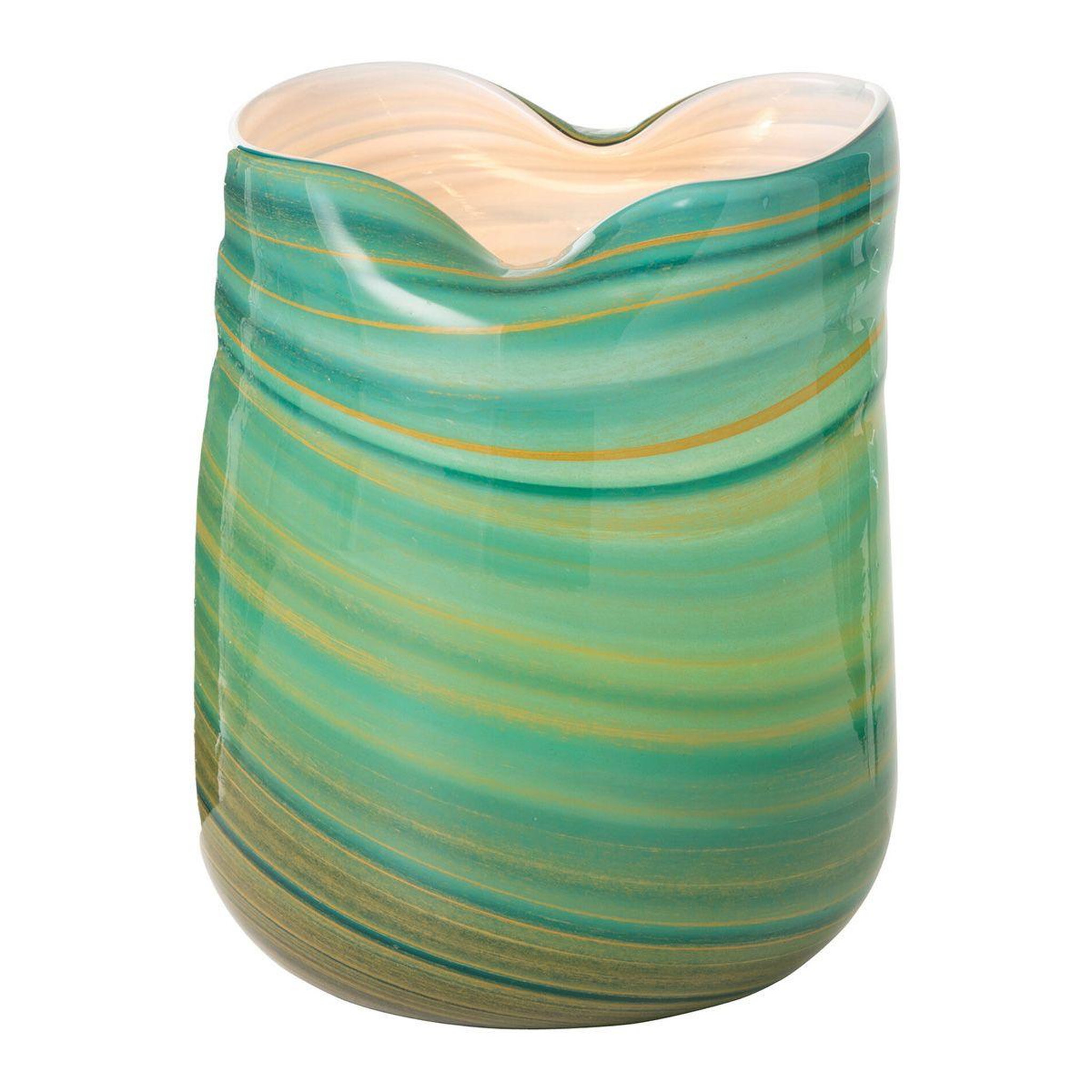 Voir la diapositive 2 : J-LINE Vase design en verre  vague  20cm bleu azur
