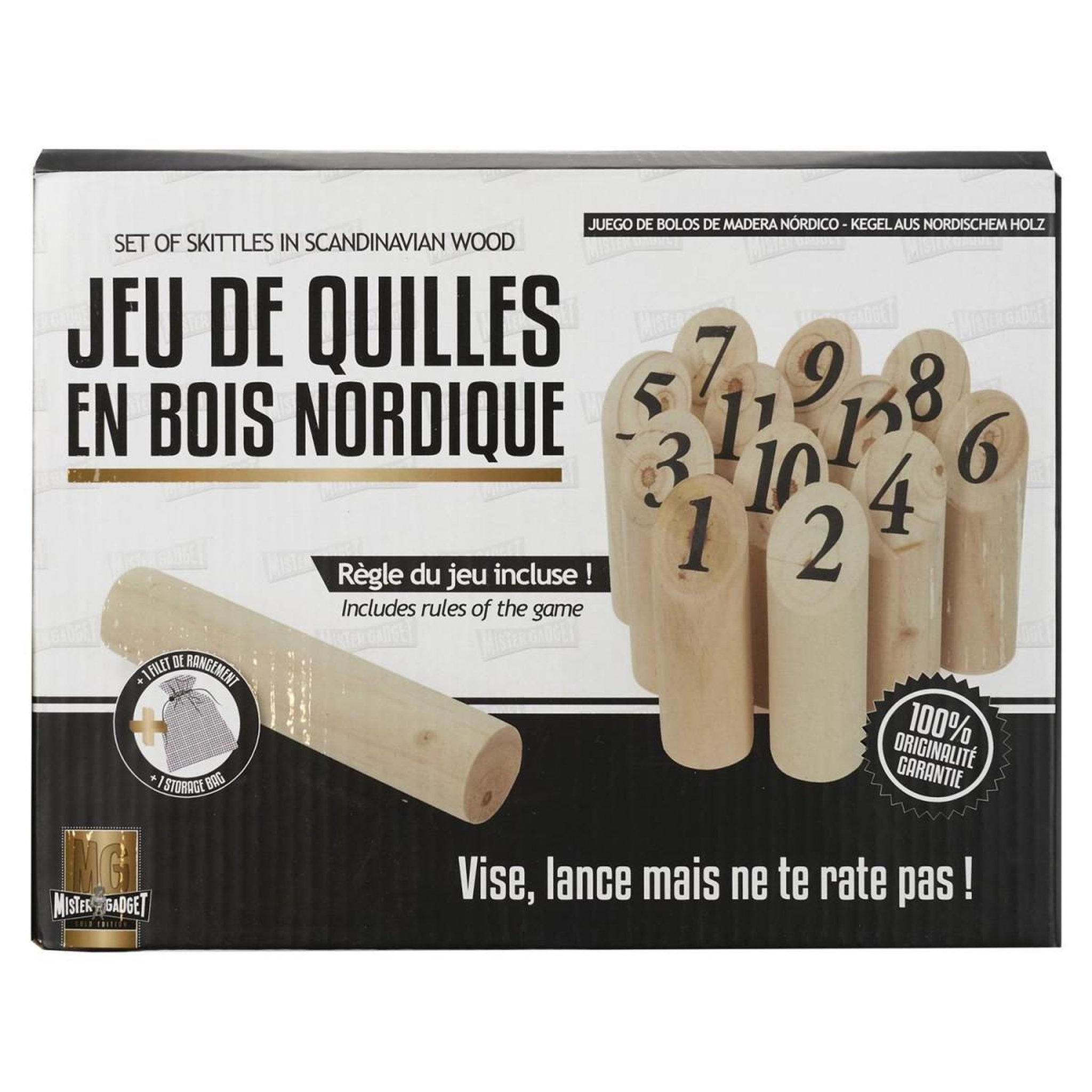 Voir la diapositive 2 : MISTER GADGET Jeu de Quilles en Bois  Nordique  15cm Naturel