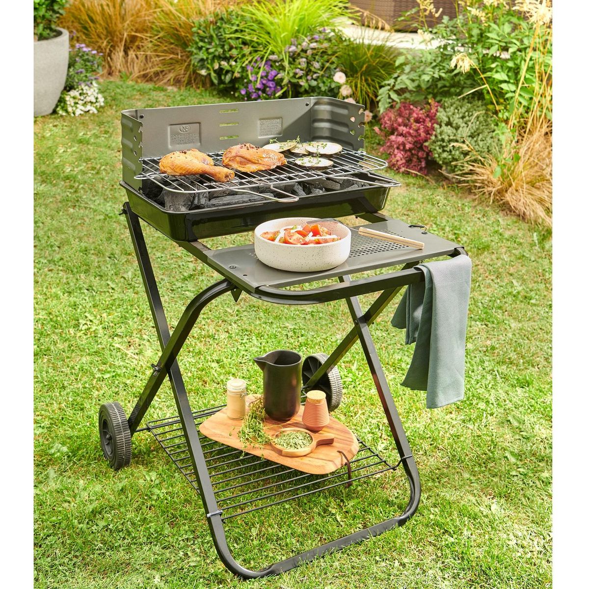 GARDENSTAR Barbecue charbon de bois pliable en acier 60,5x82x70 cm