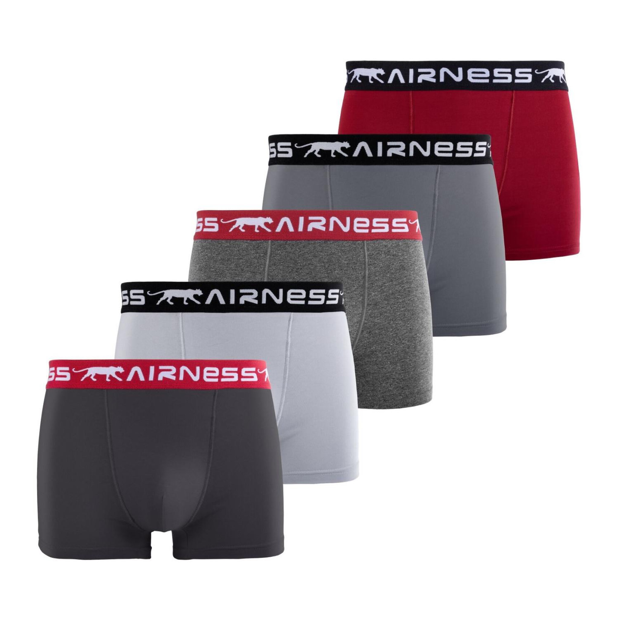 Airness Lot de 5 boxers homme en coton ceinture colorée starter. Coloris disponibles : Noir