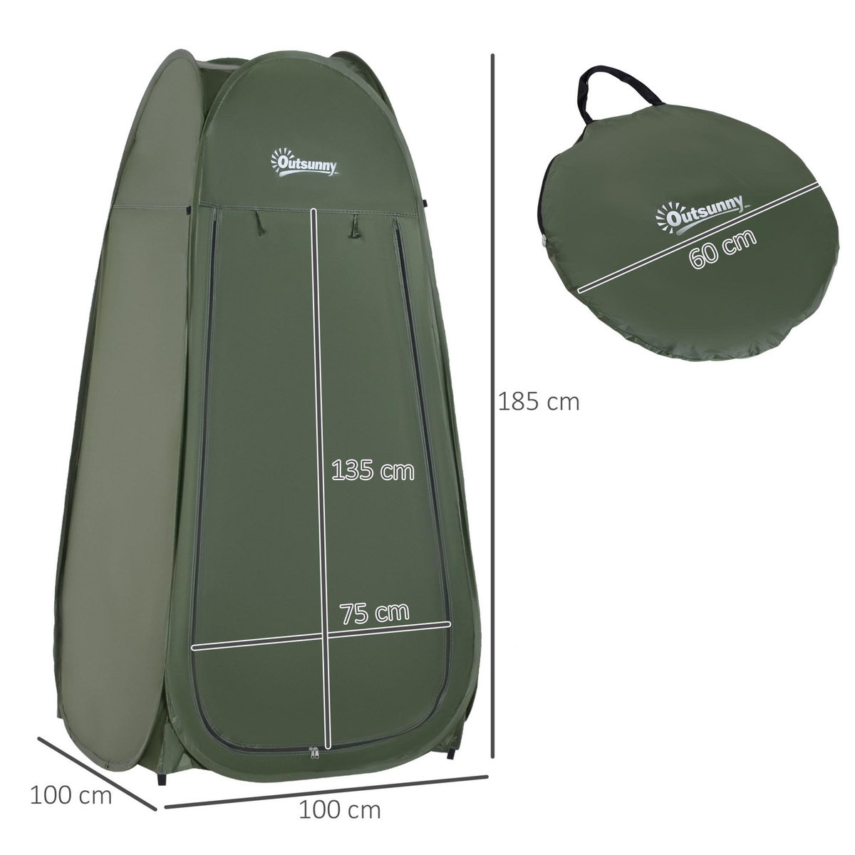OUTSUNNY Tente de douche pliable pop-up automatique instantanée cabinet de changement camping polyester vert