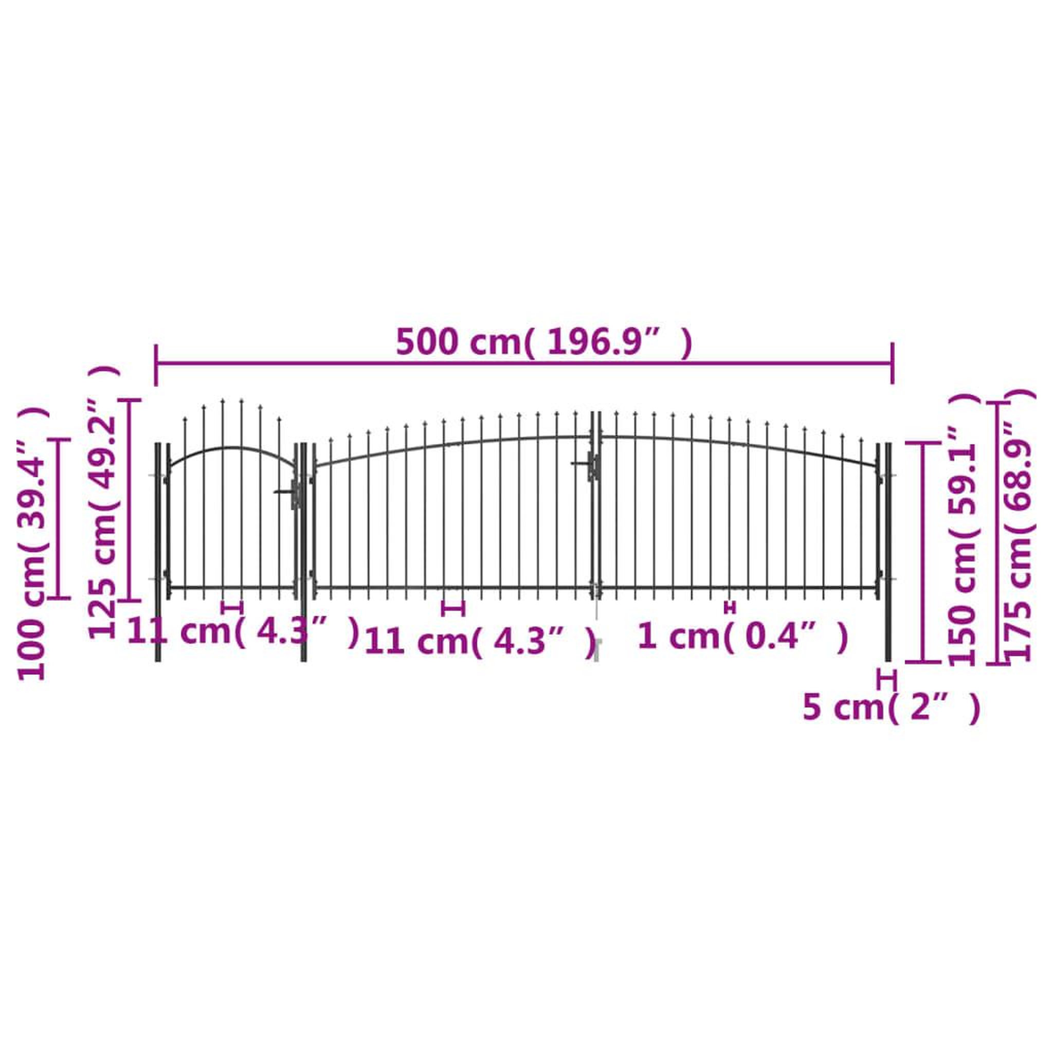 Voir la diapositive 6 : VIDAXL Portail de cloture de jardin avec dessus en lance 5x1,75 m Noir