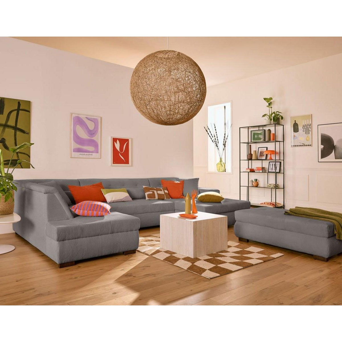 LISA DESIGN Vermont - canapé panoramique d'angle gauche - 7 places - convertible avec coffre - en velours côtelé