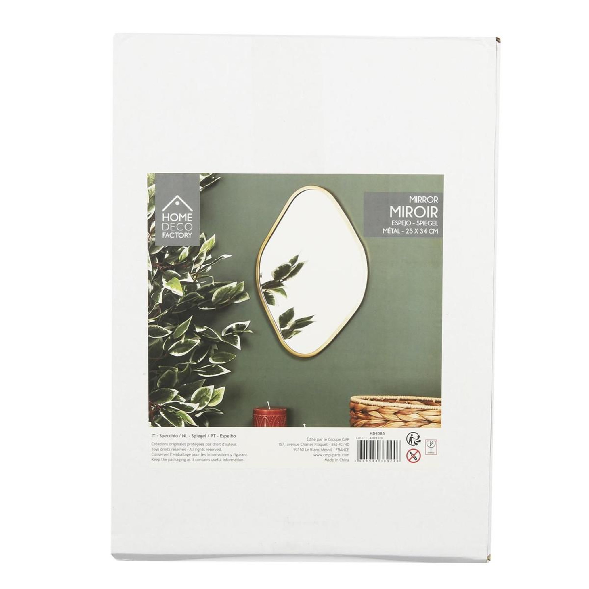 Voir la diapositive 4 : The Home Deco Factory Miroir Mural Déco  Contour Losange  34cm Or