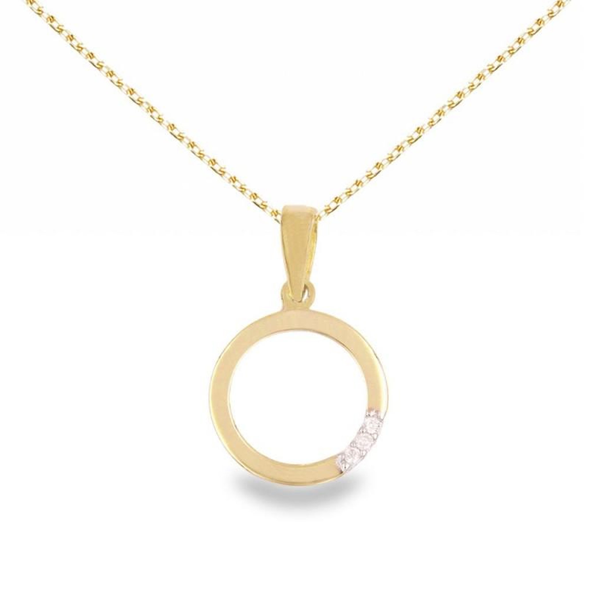 L'ATELIER D'AZUR Collier - Pendentif Or Jaune et Diamants - Motif Anneau - Chaine Dorée