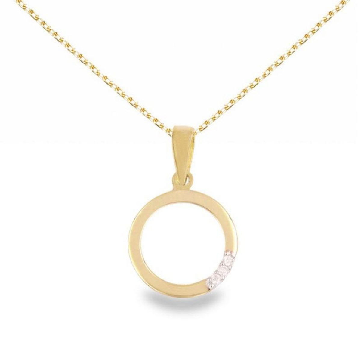 L'ATELIER D'AZUR Collier - Pendentif Or Jaune et Diamants - Motif Anneau - Chaine Dorée