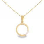 L'ATELIER D'AZUR Collier - Pendentif Or Jaune et Diamants - Motif Anneau - Chaine Dorée