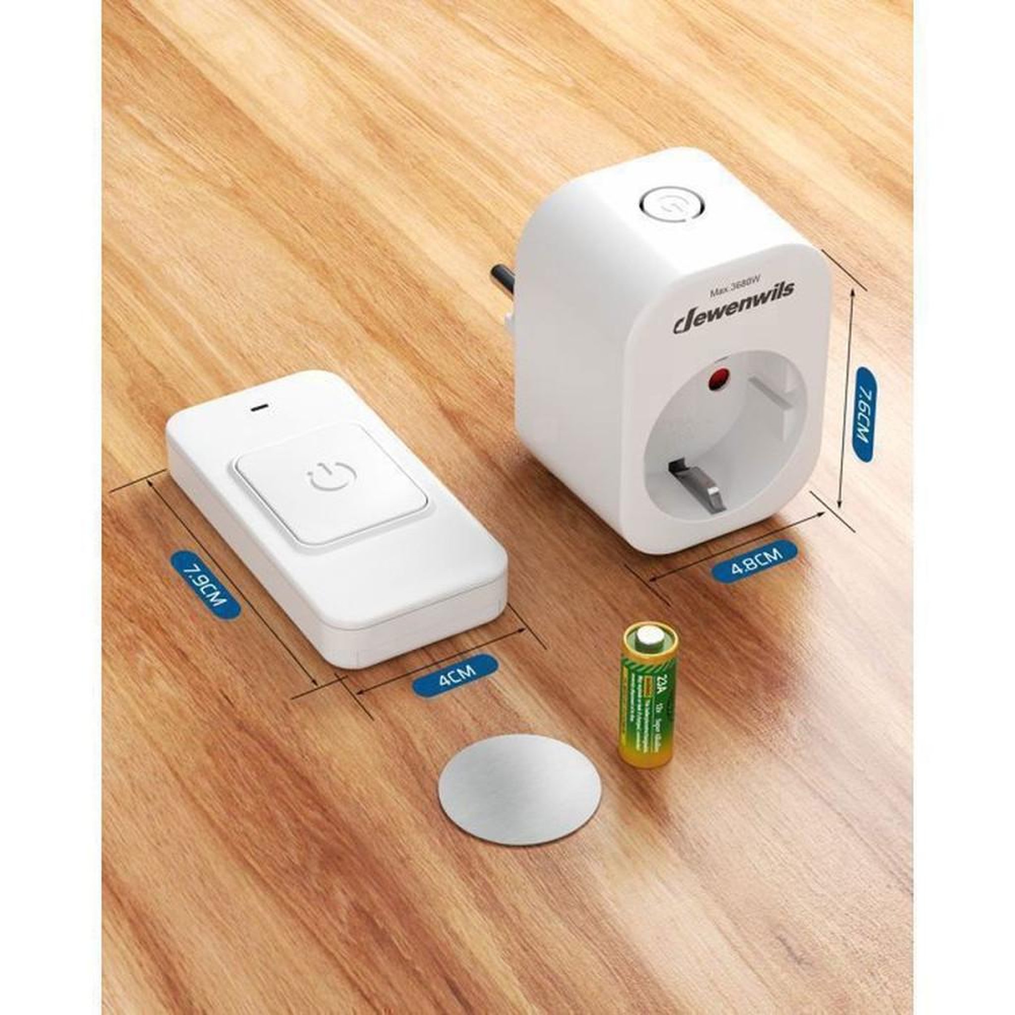Voir la diapositive 6 : Prise connectée sans fil pour télécommande, type E/F, 16 A 3680 W, portée jusqu'à 30 m, 1 bouton, blanc
