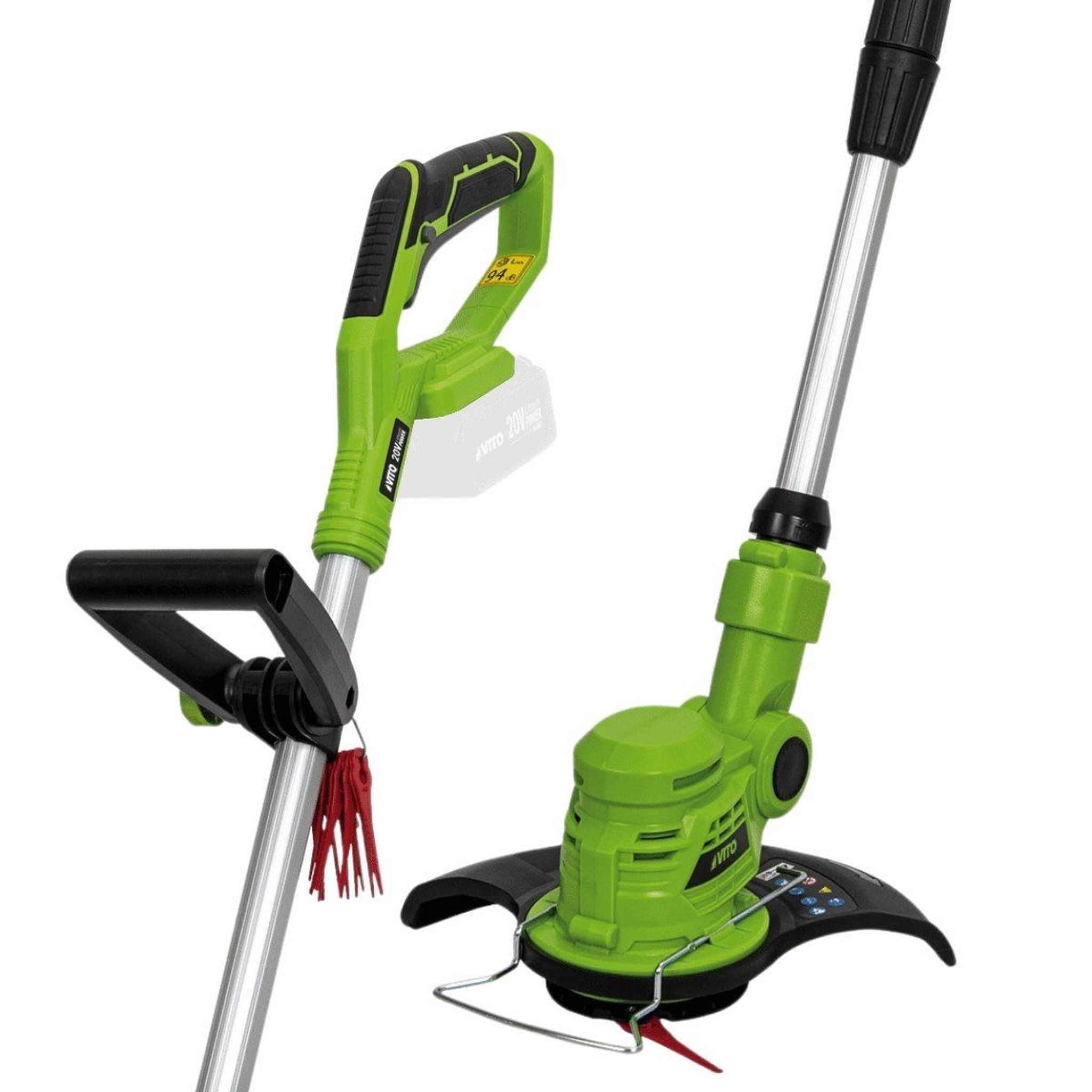 Voir la diapositive 3 : VITO Coupe bordure sans fil avec batterie 20v 3.0ah + chargeur + jeu de 20 lames coupantes mat télescopique vito