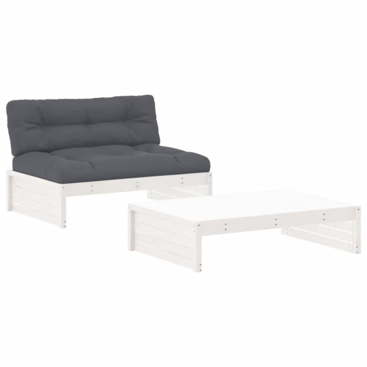 VIDAXL Salon de jardin 2 pcs avec coussins blanc bois massif