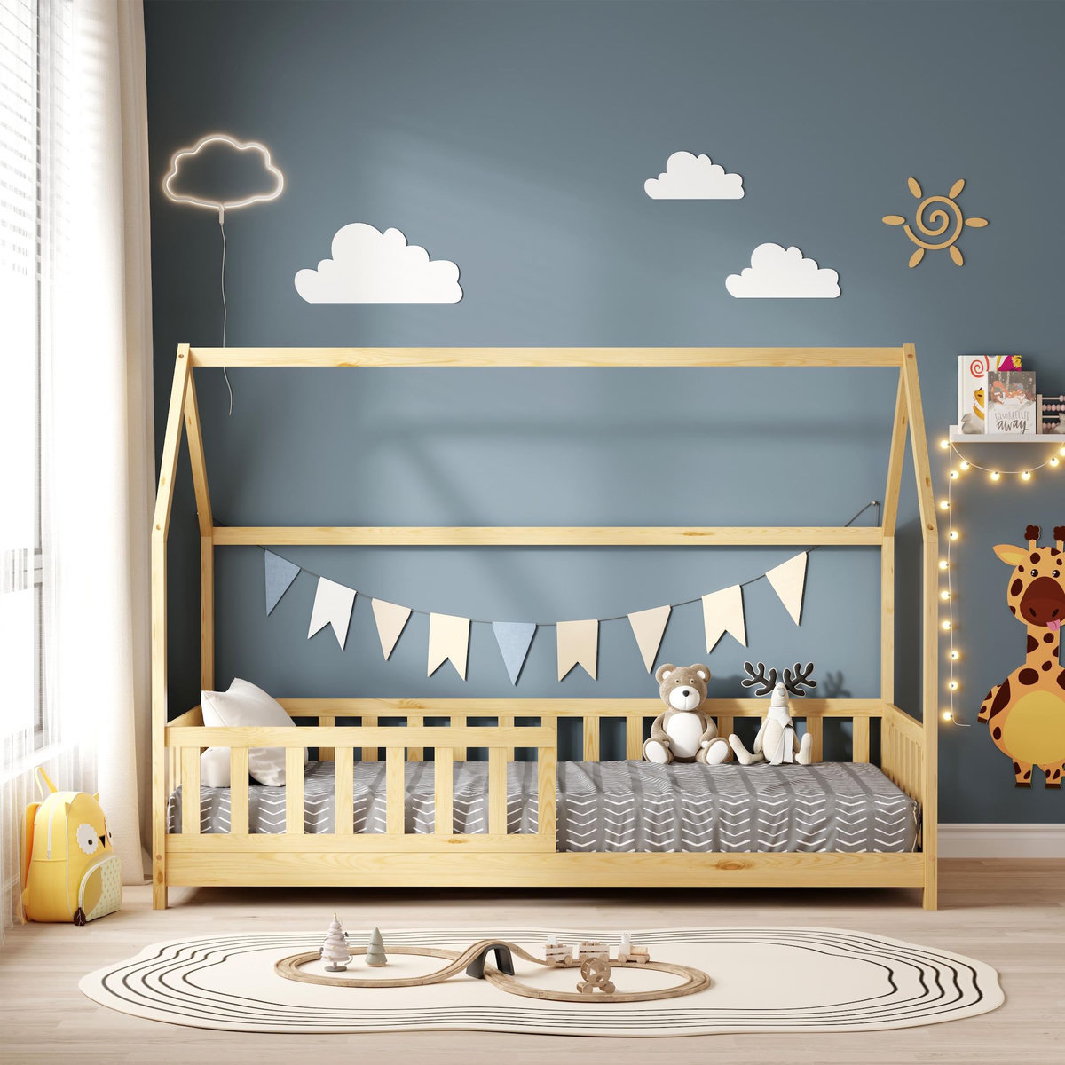 MINEA MINEA | Lit cabane avec barrière TCHOUPI 90x190 cm (matelas non inclus)