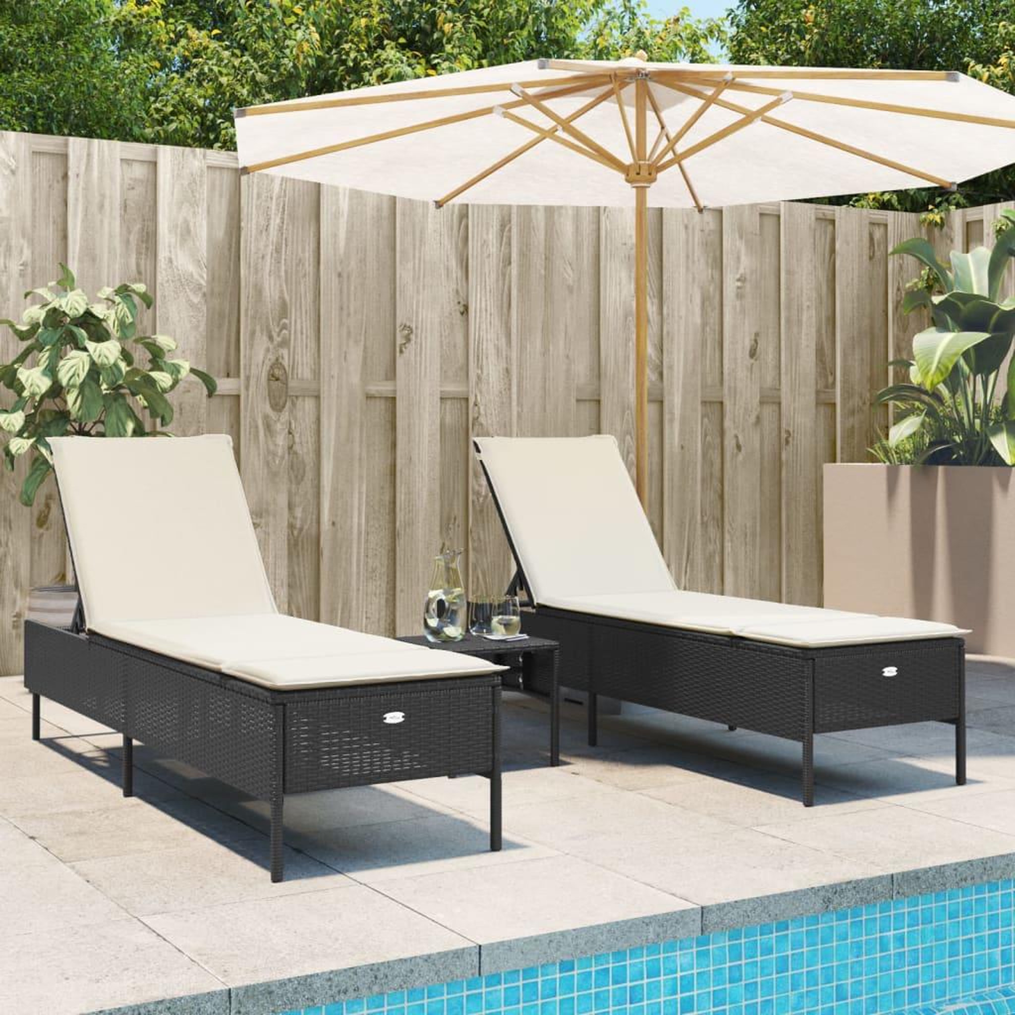VIDAXL Ensemble de chaises longues avec coussins 3 pcs noir poly rotin