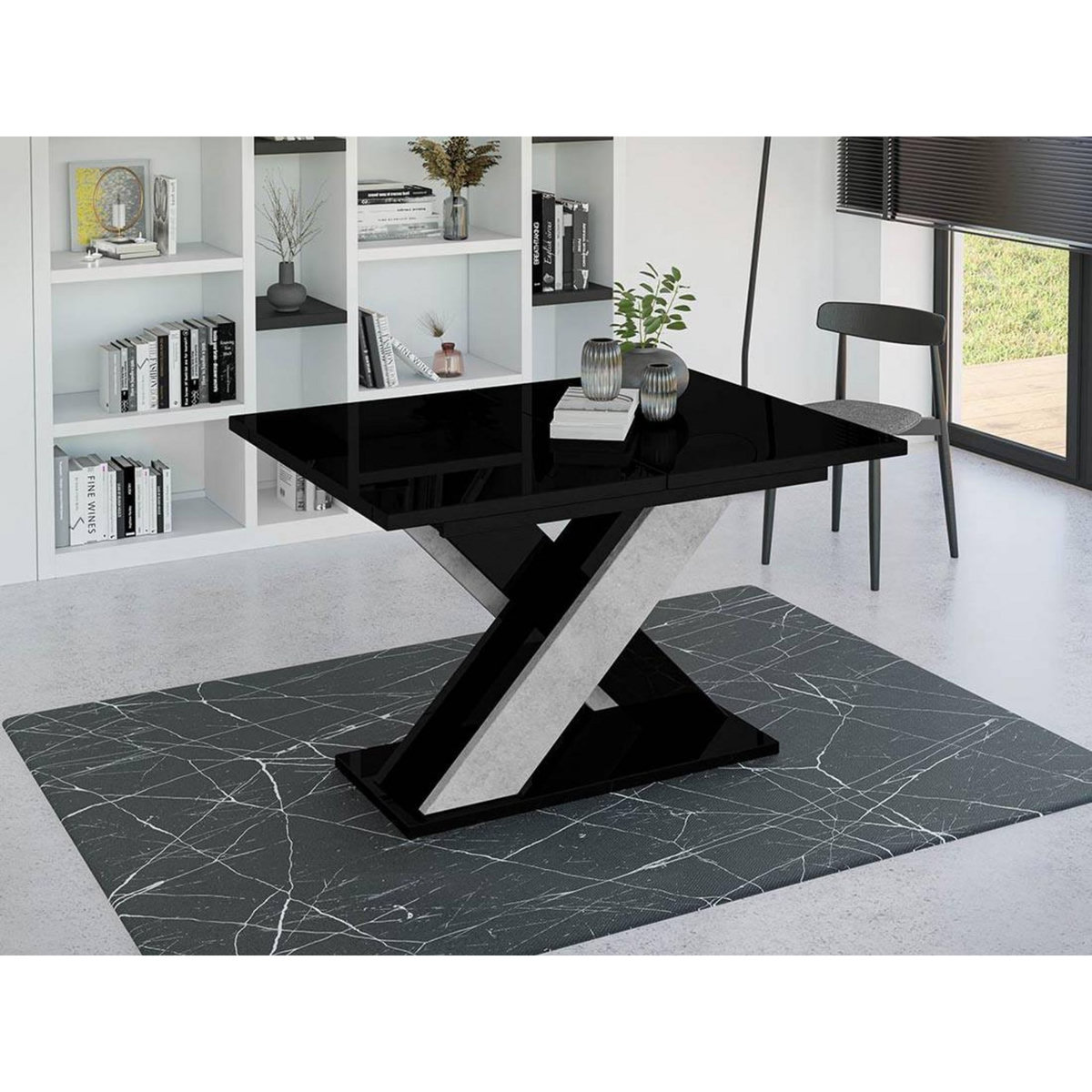 BEST MOBILIER Tosca - table à manger extensible - noir et gris - 4 à 6 personnes
