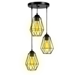 ID MARKET Suspension 3 lampes industrielles forme diamant en métal noir