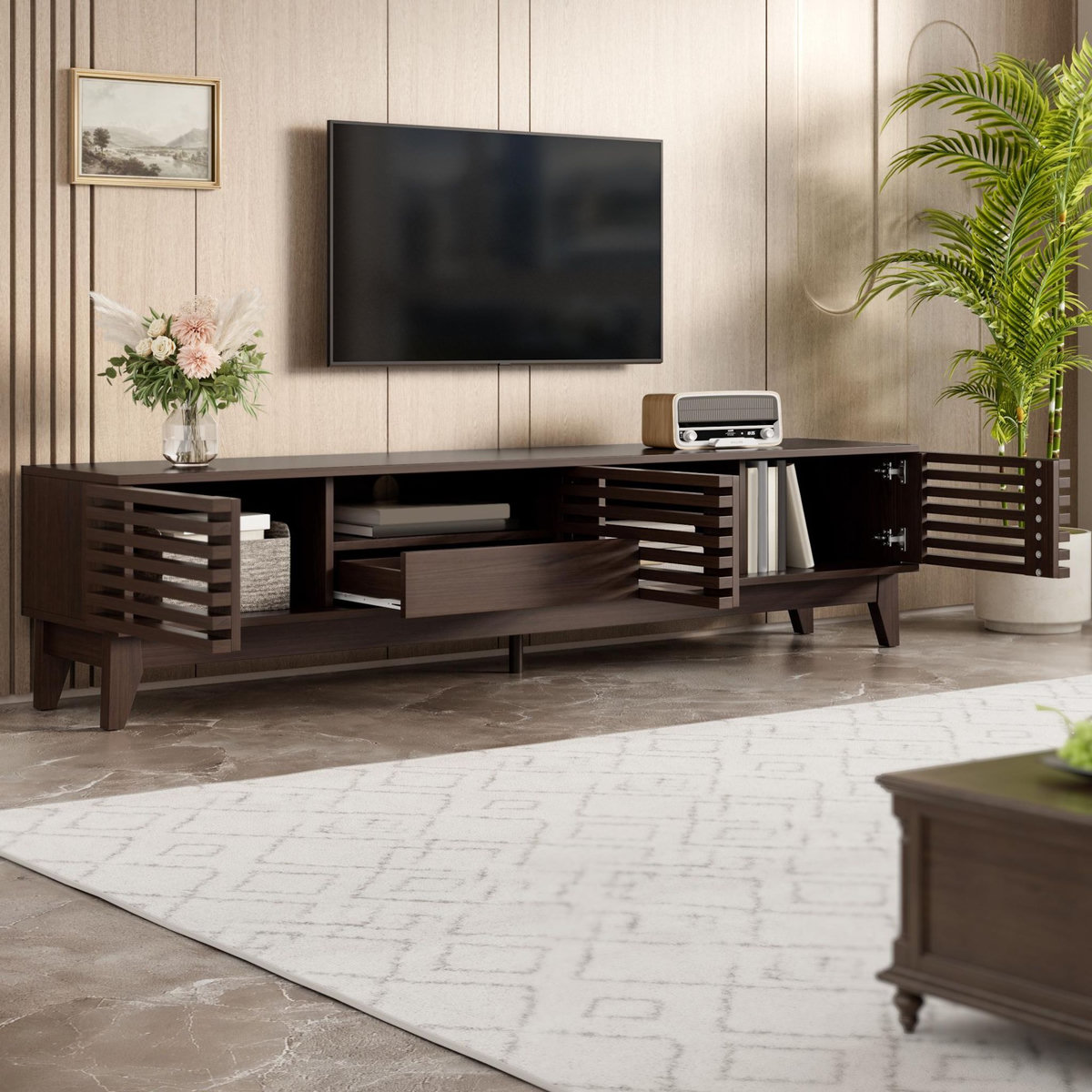MERAX Meuble tv naturel 170 cm panneau de particules