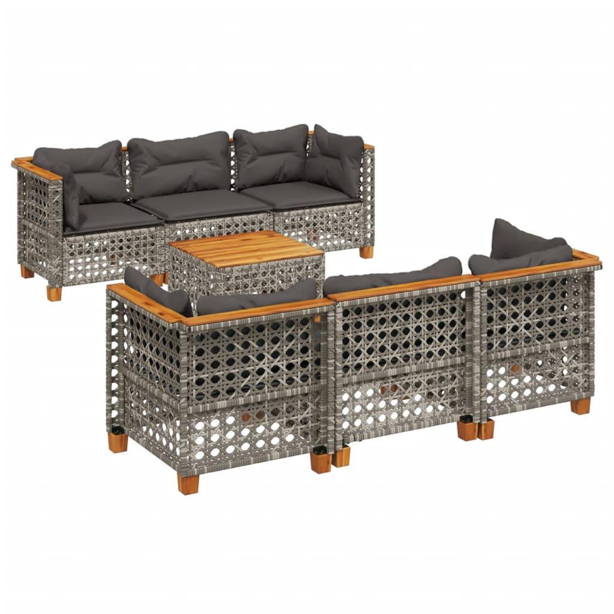 Voir la diapositive 2 : VIDAXL Salon de jardin avec coussins 7 pcs gris resine tressee