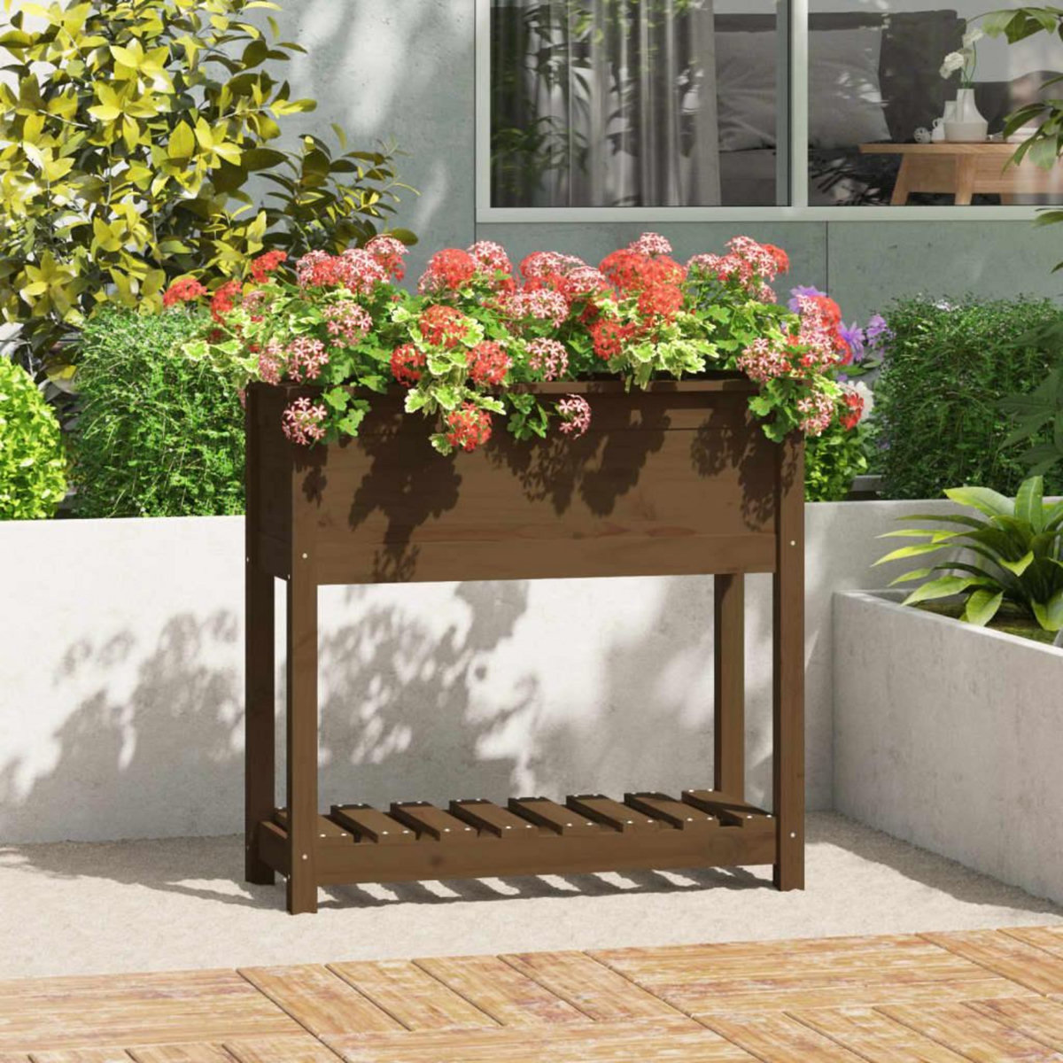 VIDAXL Jardiniere avec etagere Marron miel 82,5x34,5x81 cm Bois de pin