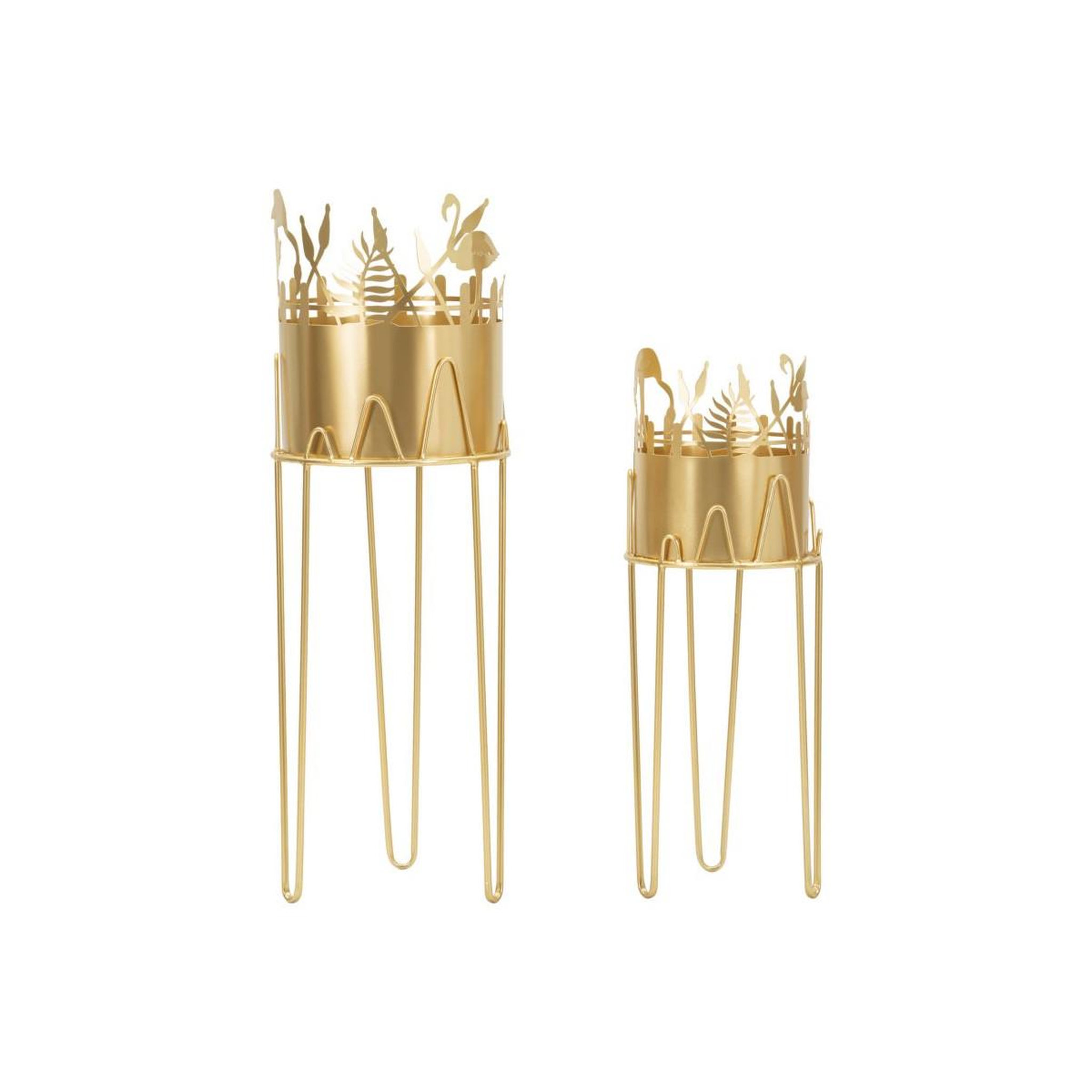 Paris Prix Lot de 2 cache-pots sur pied  flamingo  79cm or