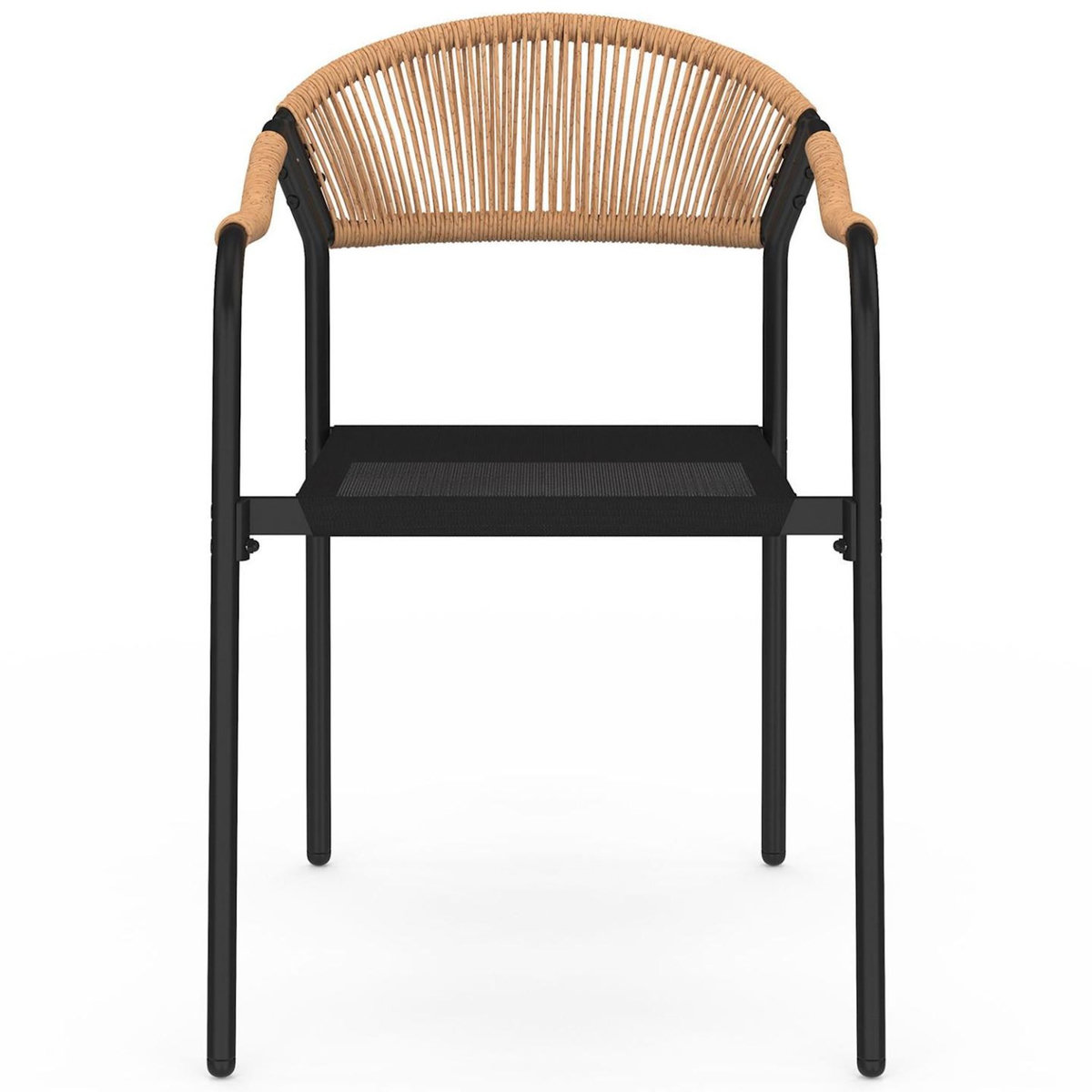 ID MARKET Lot de 6 chaises de jardin MADEIRA métal, cordage et textilène noir et rotin clair