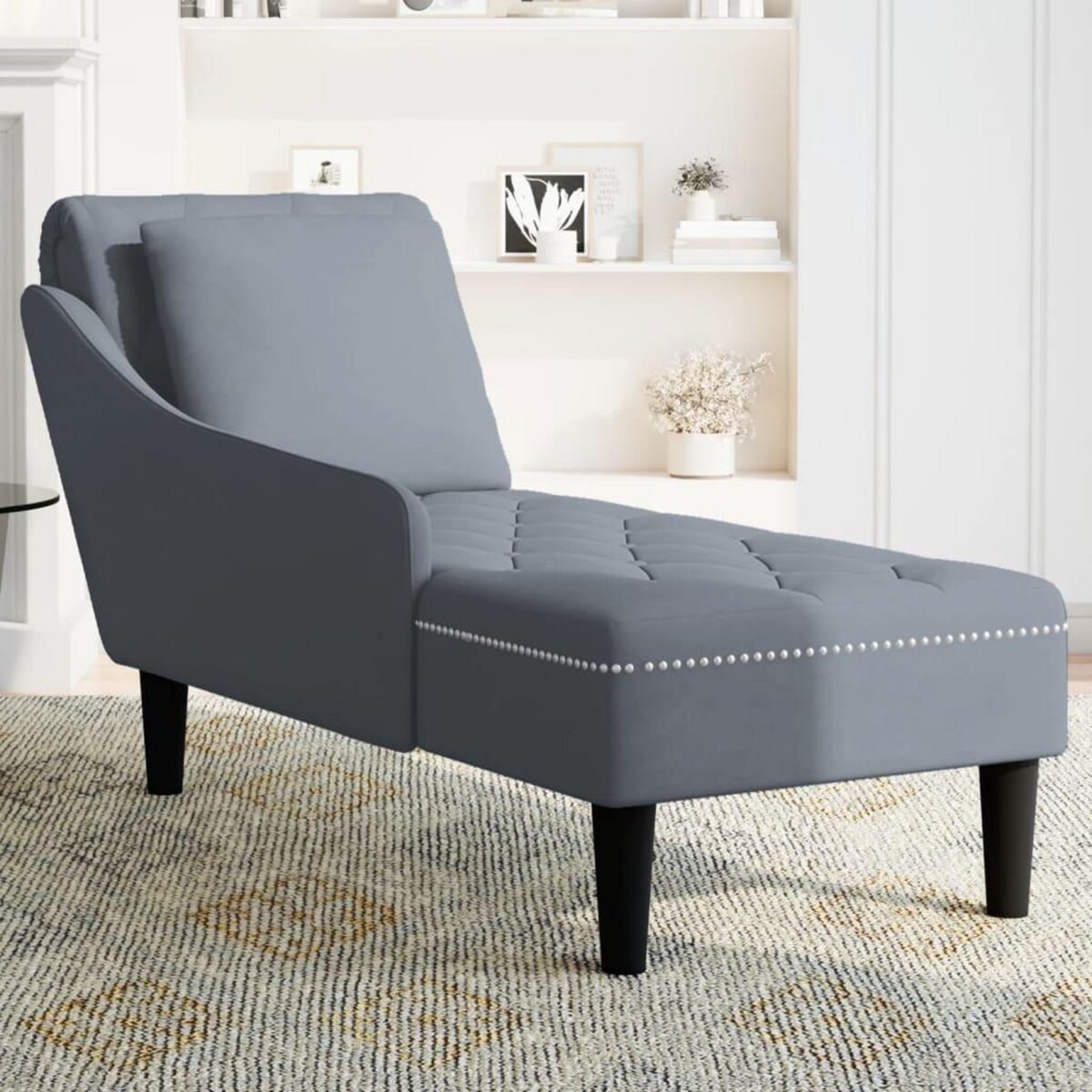 VIDAXL Fauteuil long et coussin et accoudoir droit gris fonce velours