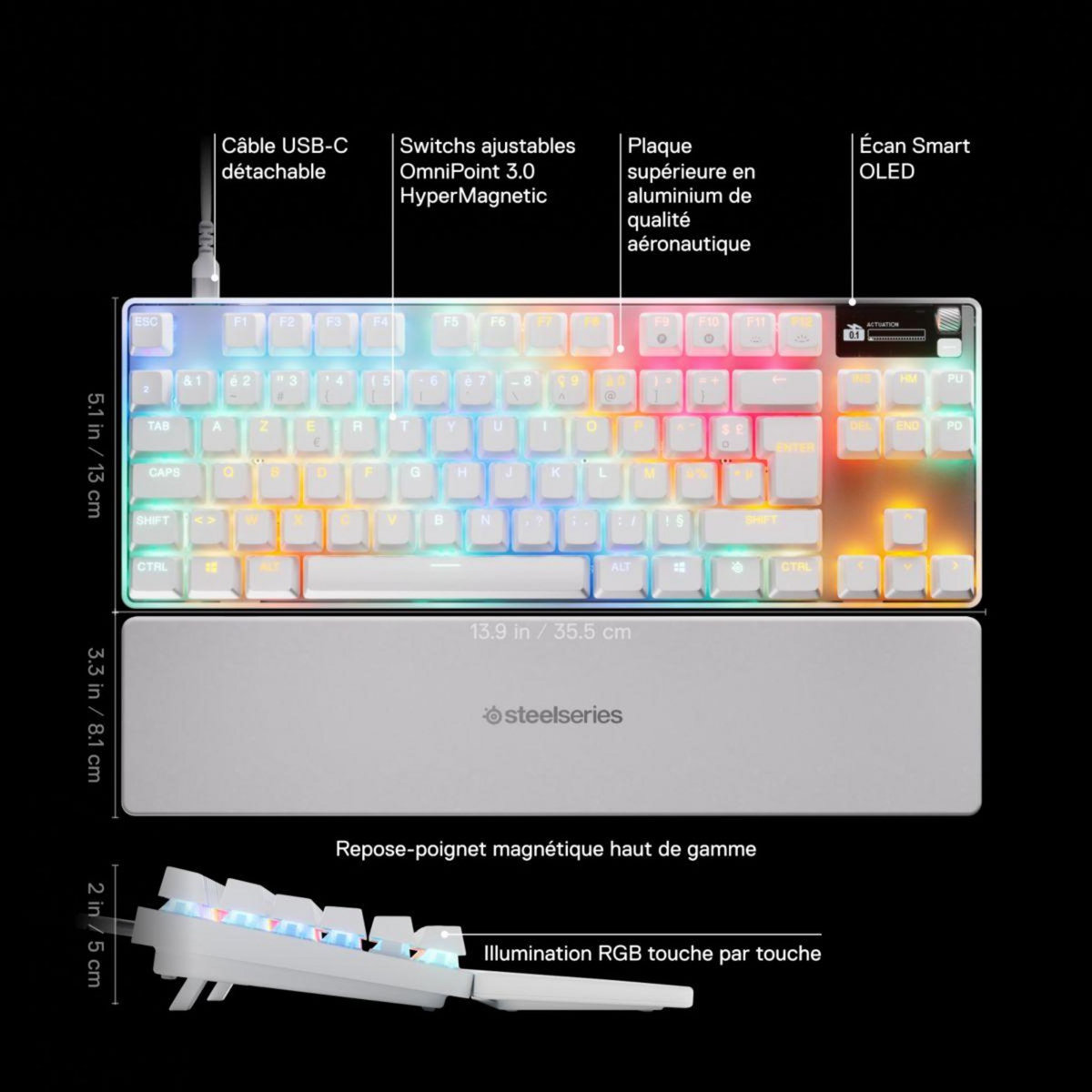 STEEL SERIES Clavier gamer Apex Pro TKL Gen 3 FR Blanc