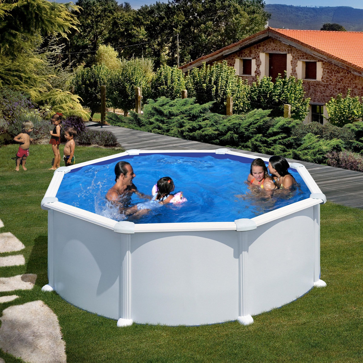 GRE Piscine hors sol acier ronde - Blanche - 3 50 x 1,32 m -ATLANTIS