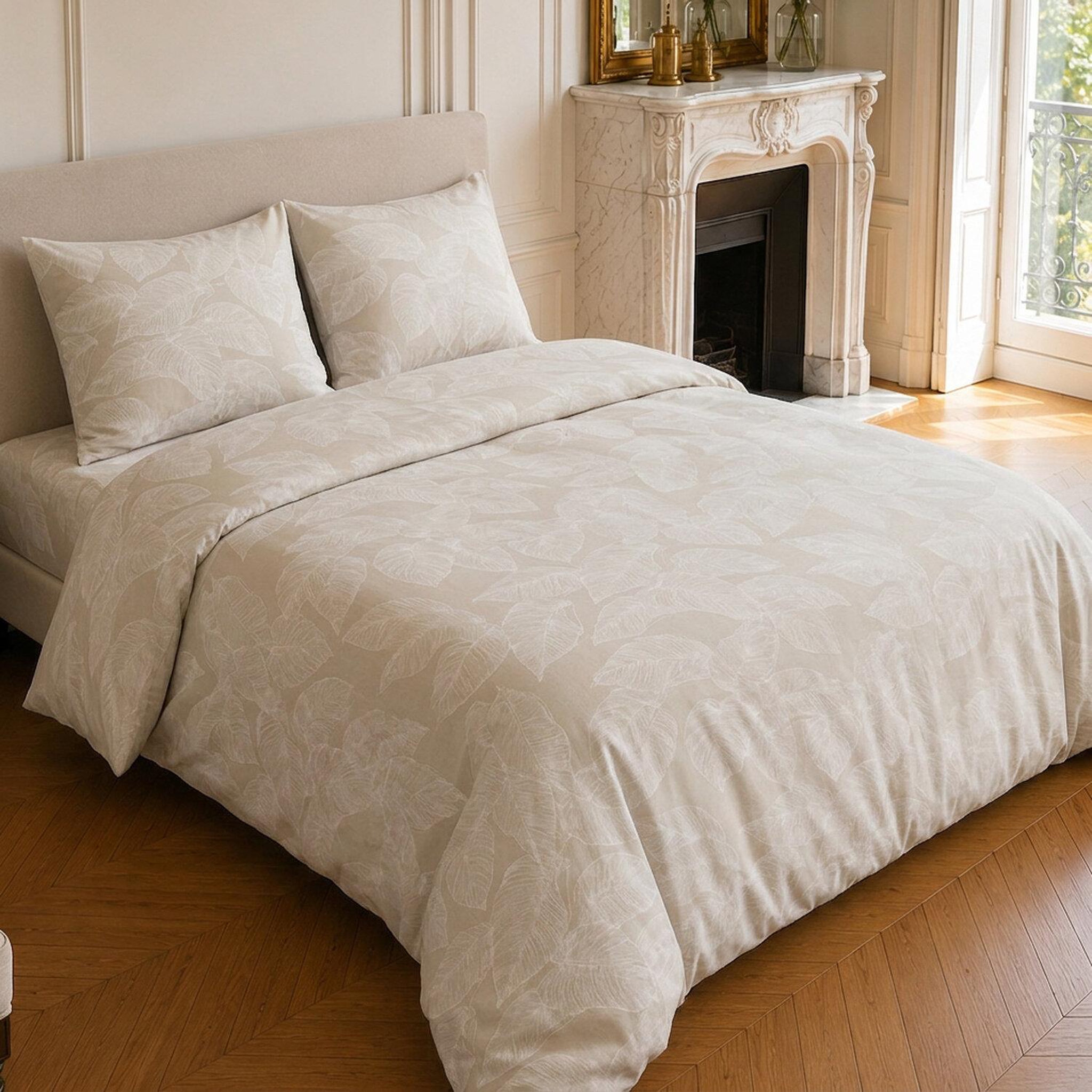 Voir la diapositive 2 : Home collection Parure housse de couette imprimée 100% coton 57 fils - feuille