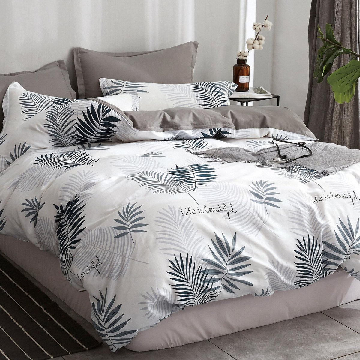 Home collection Parure housse de couette 100 % coton 57 fils Libful