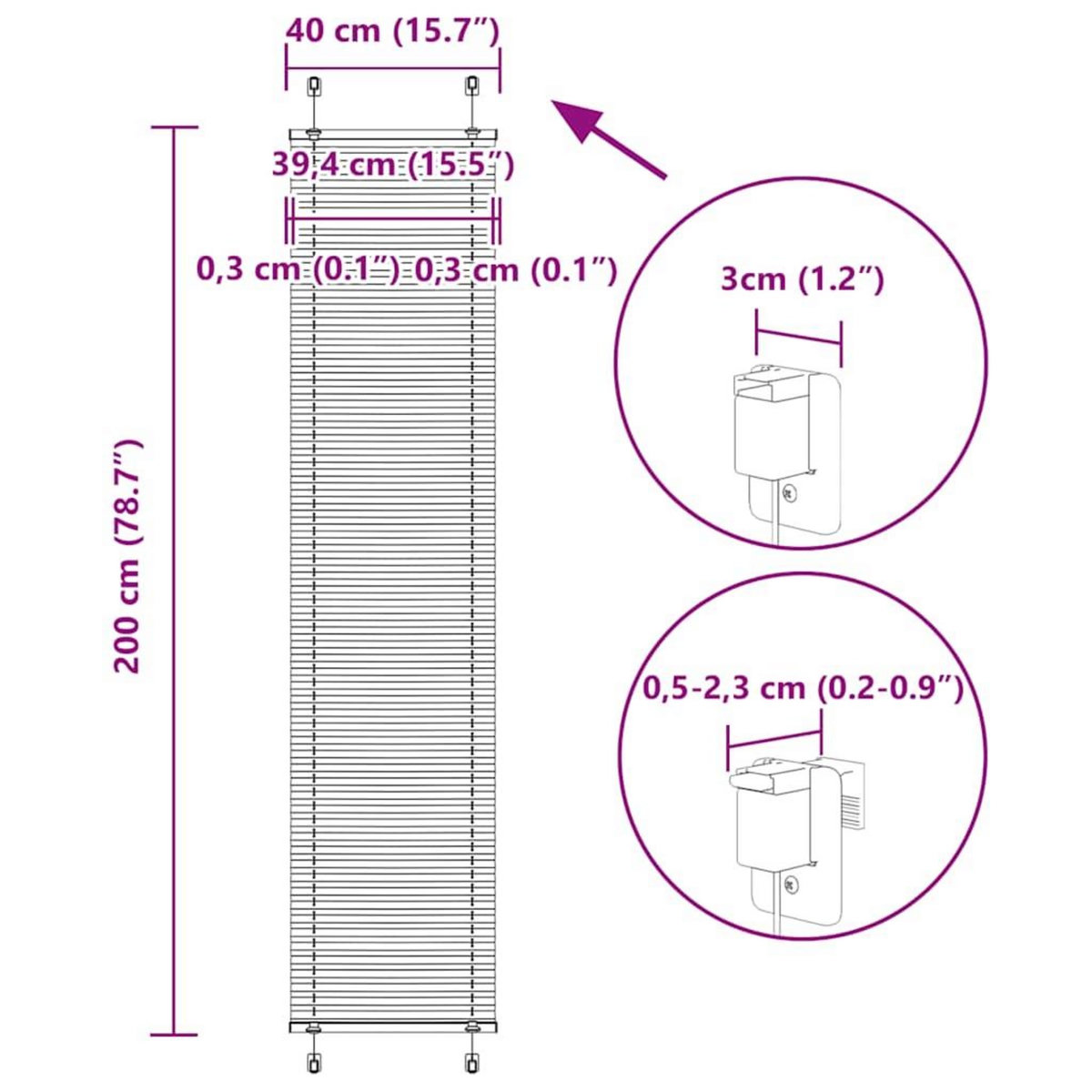 VIDAXL Store plisse bleu 40x200 cm largeur du tissu 39,4 cm polyester